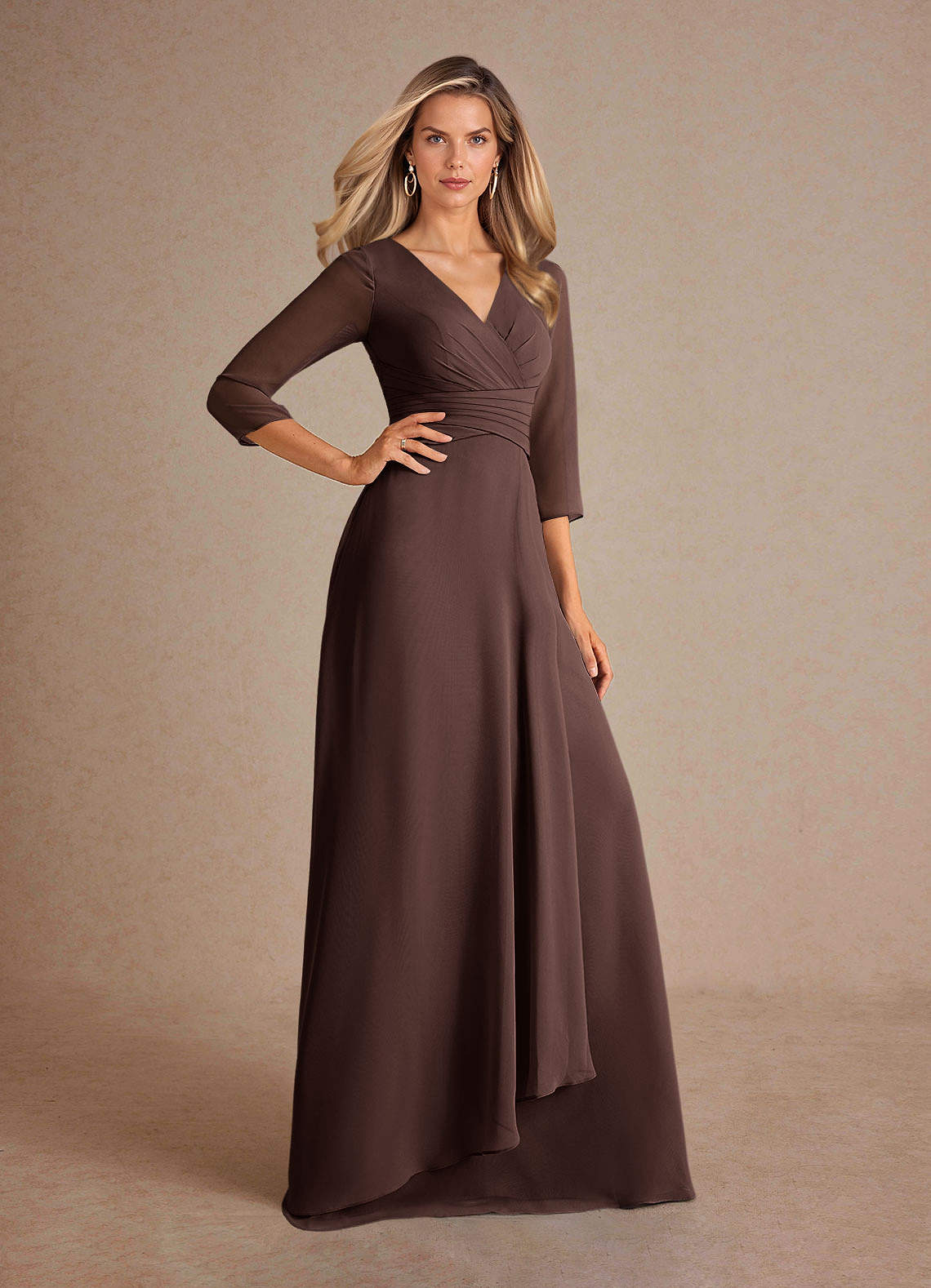 Azazie Mayfield Mother of the Bride Dresses Ganache A-Line Pleated Chiffon Dress image3