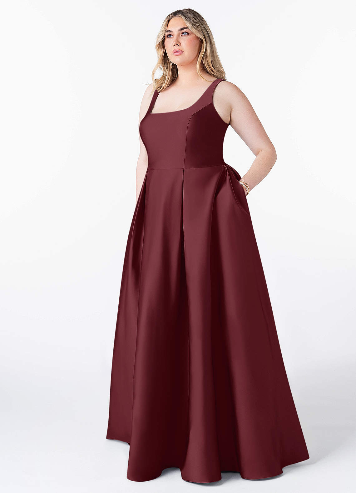 Azazie Neve Brautjungfernkleider Ballkleid mit Taschen Stretch-Satin Kleid Cabernetrot image1
