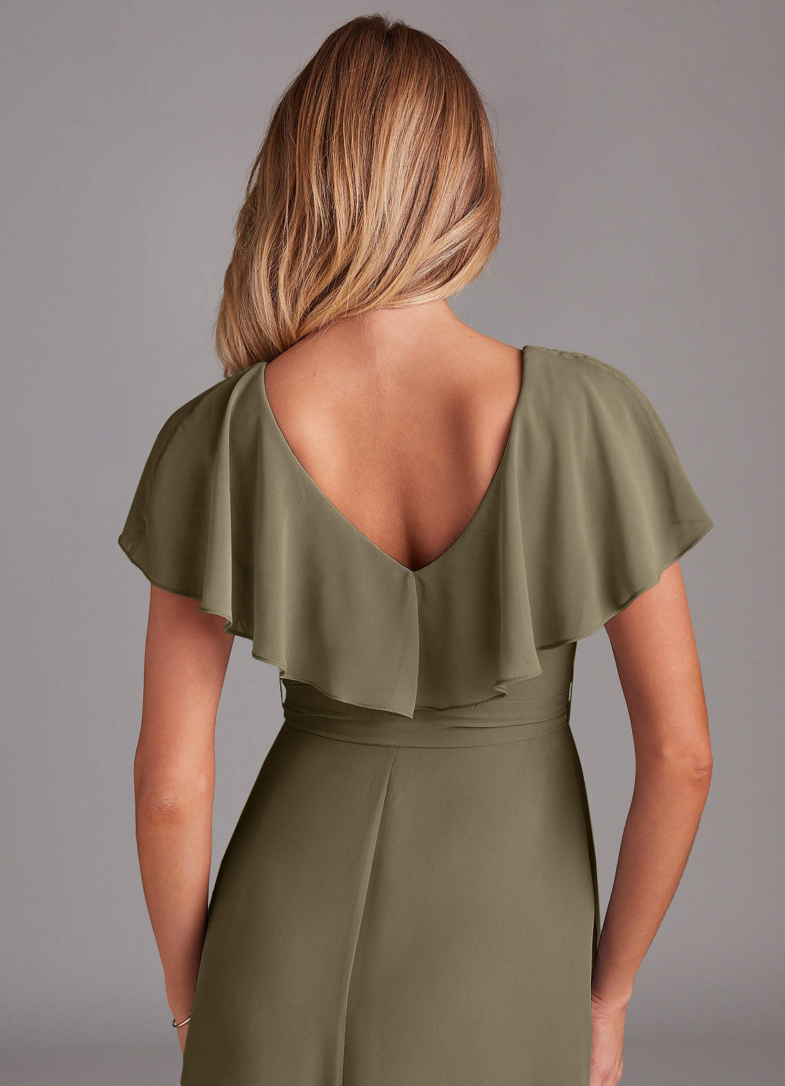 Azazie Lainey At-home Try On Dresses Dusty Sage A-Line with Pockets Chiffon Dress image1