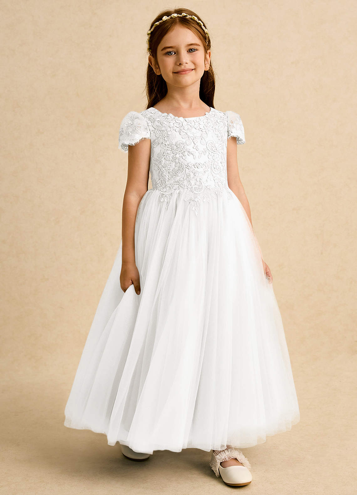 Azazie Puff Flower Girl Klänningar Klä Balklänning i Tyll Spets image5