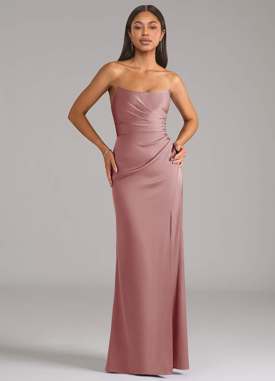 Azazie Marla Bridesmaid Dresses Dusty Rose Sheath Strapless Stretch Satin Convertible Dress image1