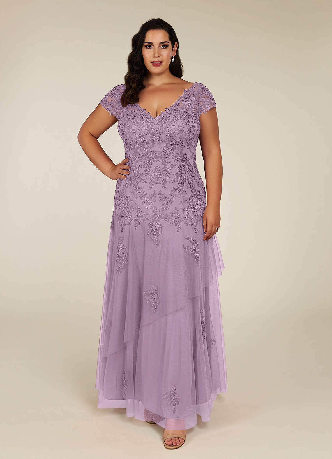 Wisteria Azazie Romy Mermaid V-Neck Sequins Tulle Floor-Length Dress ...