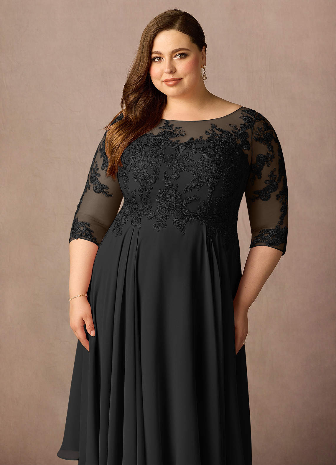 Azazie Marge Mother of the Bride Dresses Black A-Line Scoop Lace Chiffon Dress image10