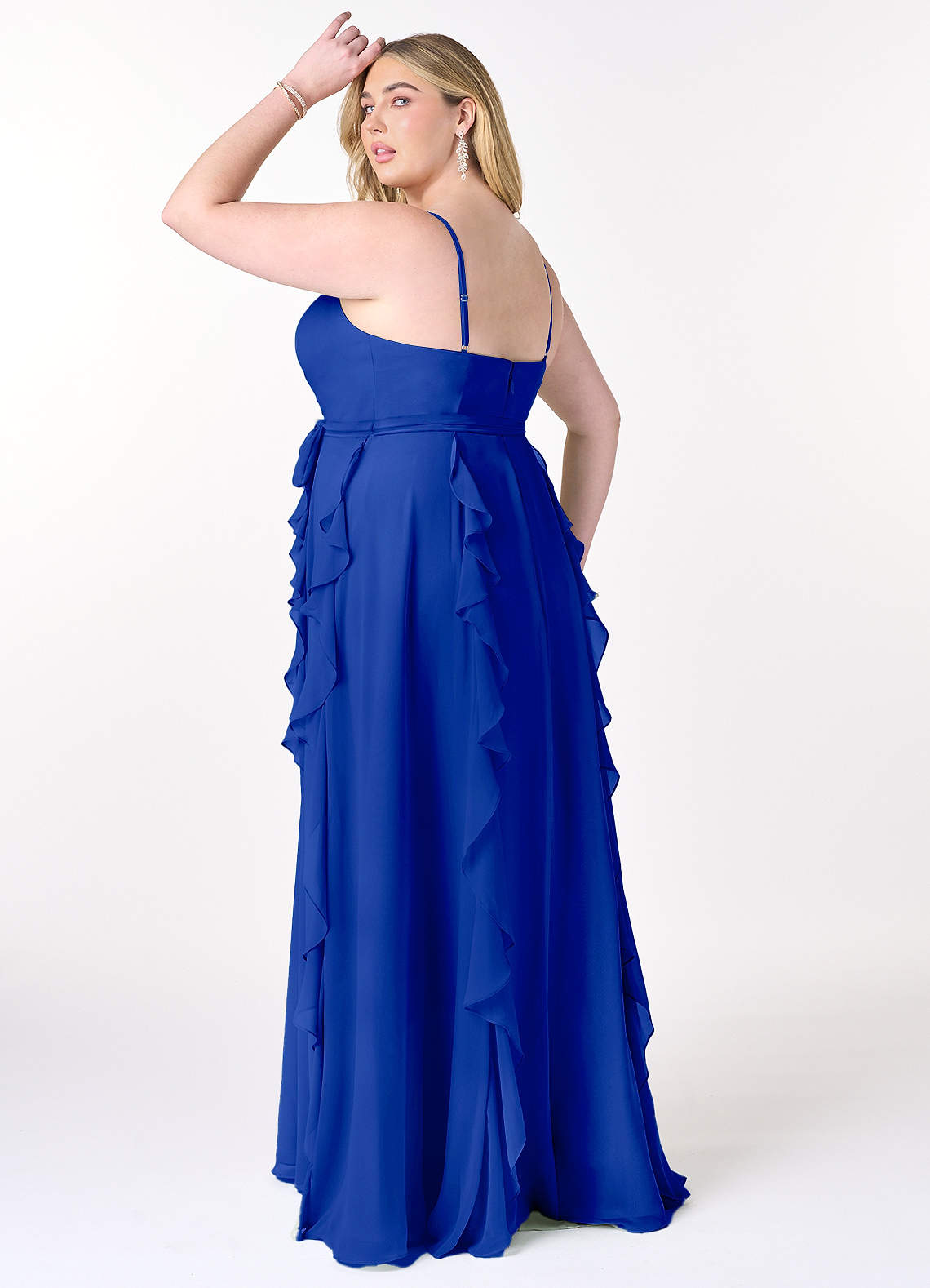 blue dress shoes women's Ombre Royal Blue Flutter Sleeve Tiered Formal Dress