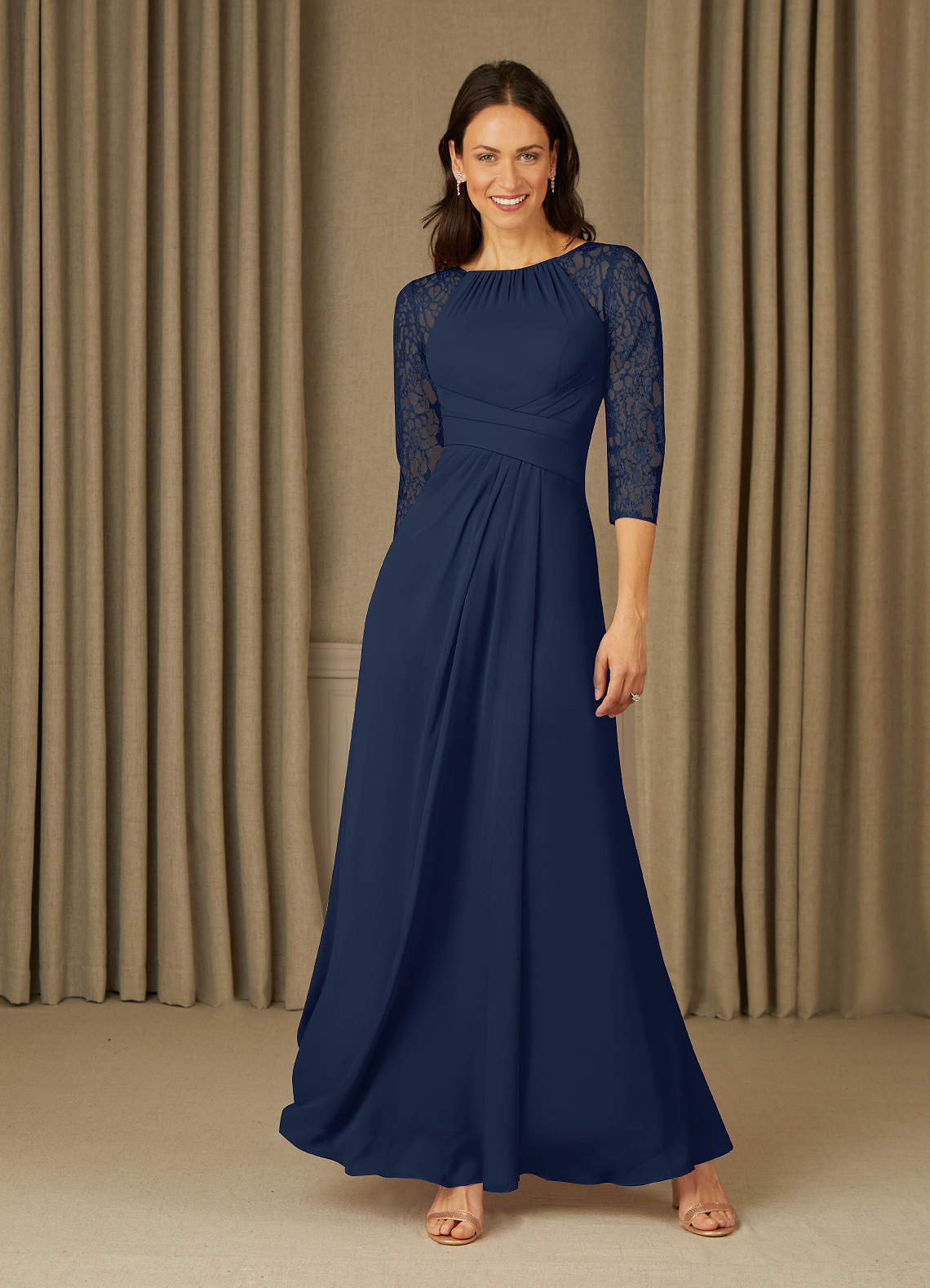 Azazie Zolla Mother of the Bride Dresses Dark Navy A-Line Lace Chiffon Dress image1