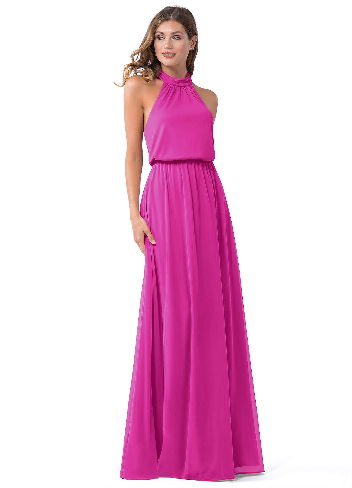 Azazie Landry Jurken voor bruidsmeisjes Jurk van Mesh met A-Lijn Geplooid Fuchsia image1