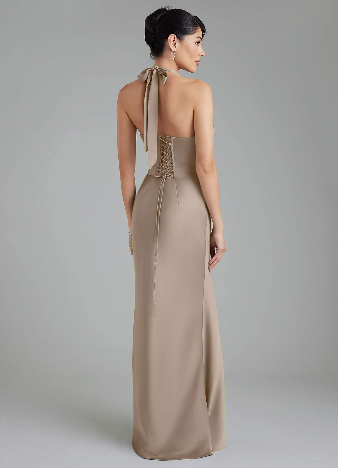 Azazie Torrance Taupe Stretch Satin Bridesmaid Dresses | Azazie