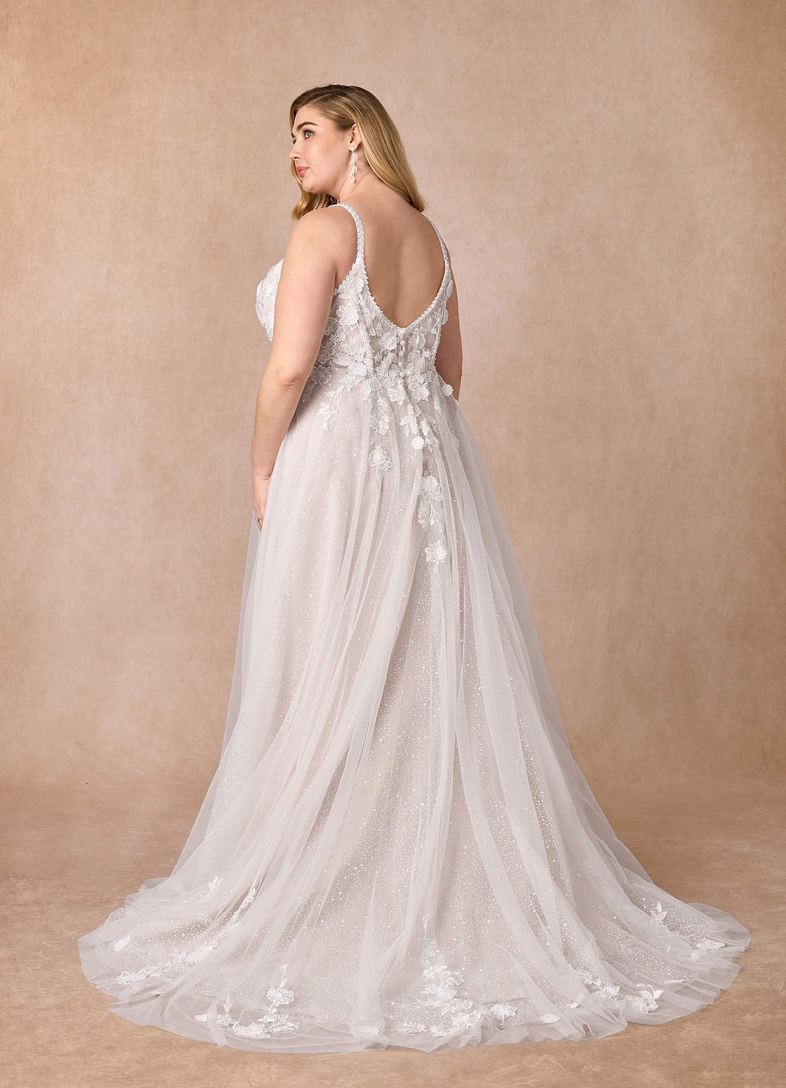 Azazie Jovana Diamond White Sand A-Line Scoop Tulle Dress