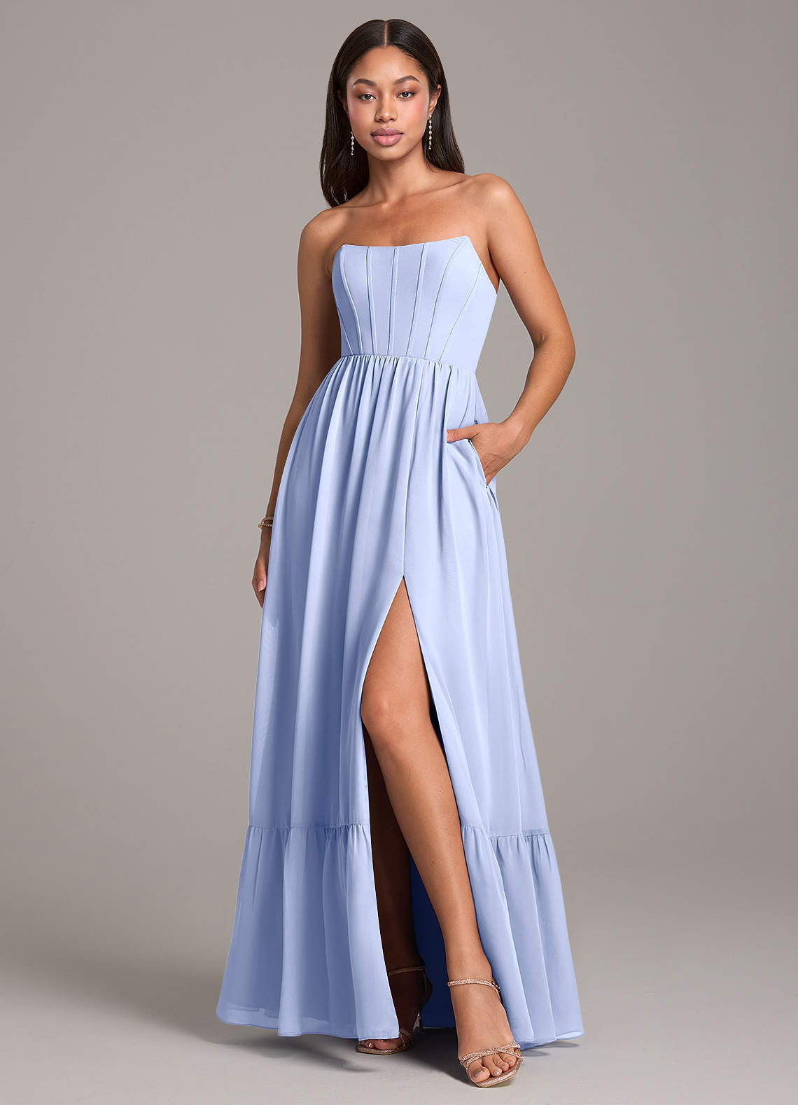 Azazie Kailee Bridesmaid Dresses Ice A-Line with Pockets Chiffon Dress image1