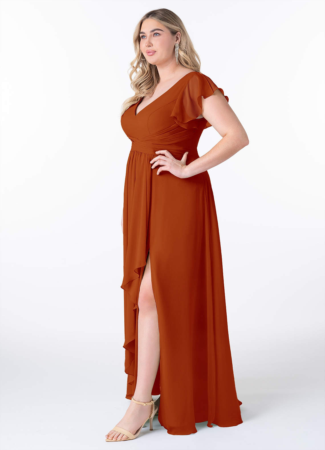 Azazie Omari Bridesmaid Dresses Paprika A-Line Chiffon Dress image8