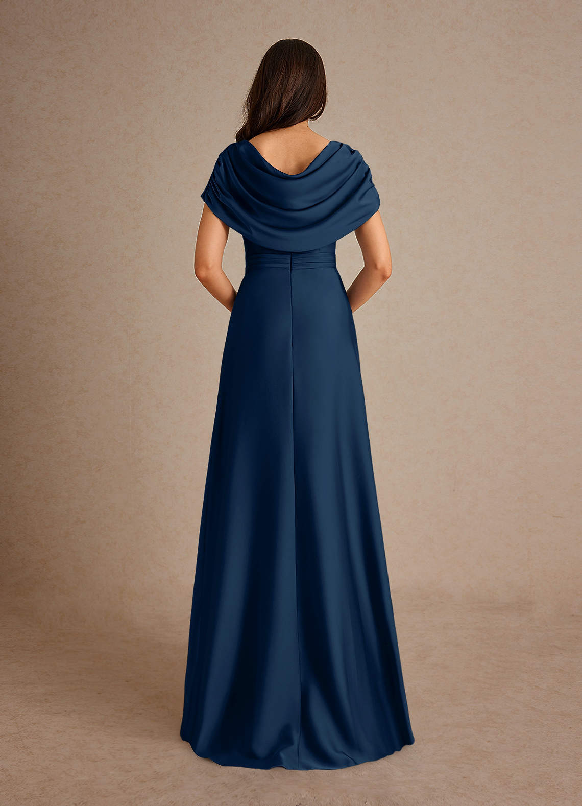 Azazie Branford Mother of the Bride Dresses Dark Navy A-Line Pleated Stretch Satin Dress image2