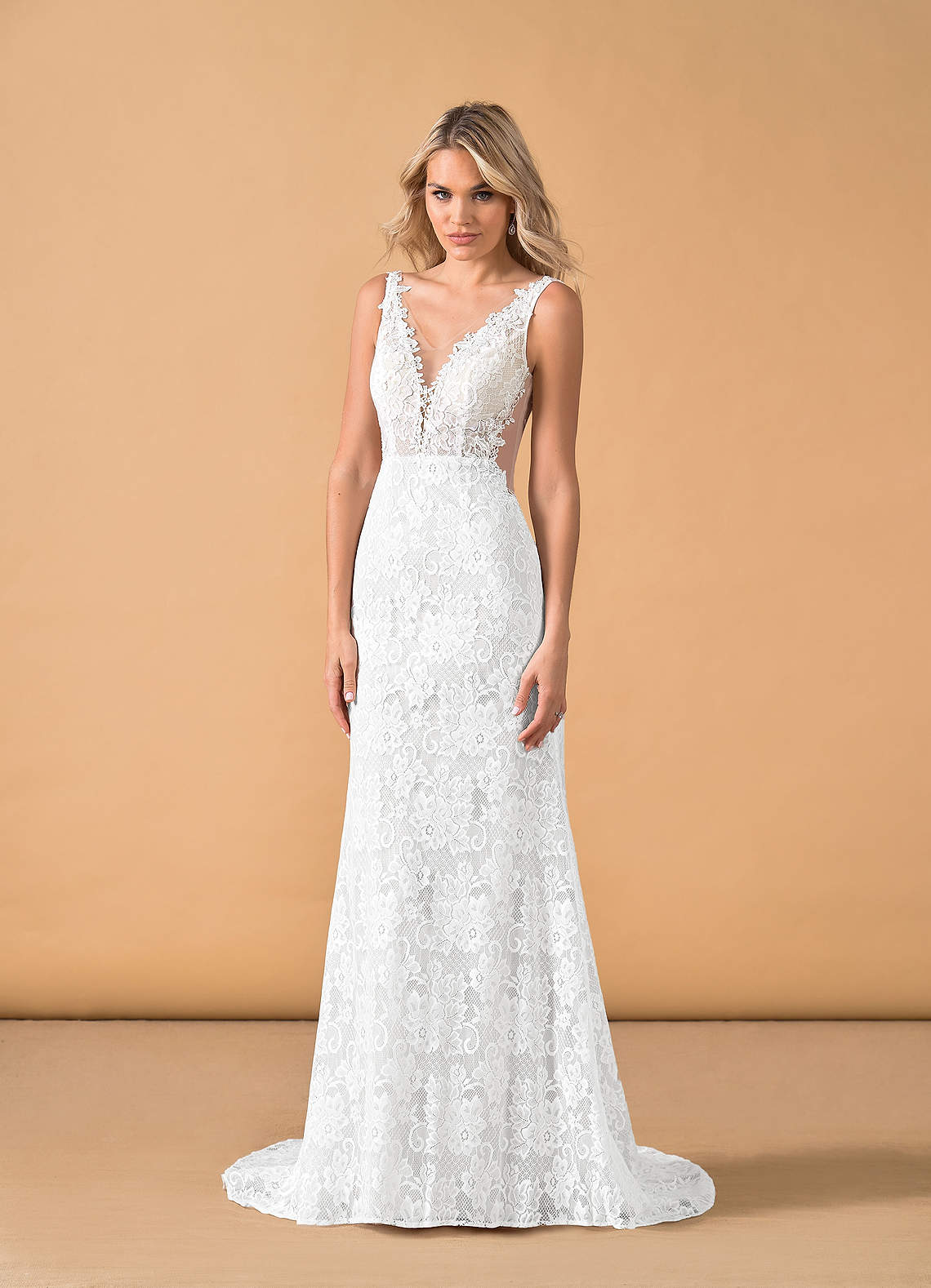 Azazie Gracen Wedding Dresses Diamond White Mermaid V-Neck Lace Tulle Dress image1