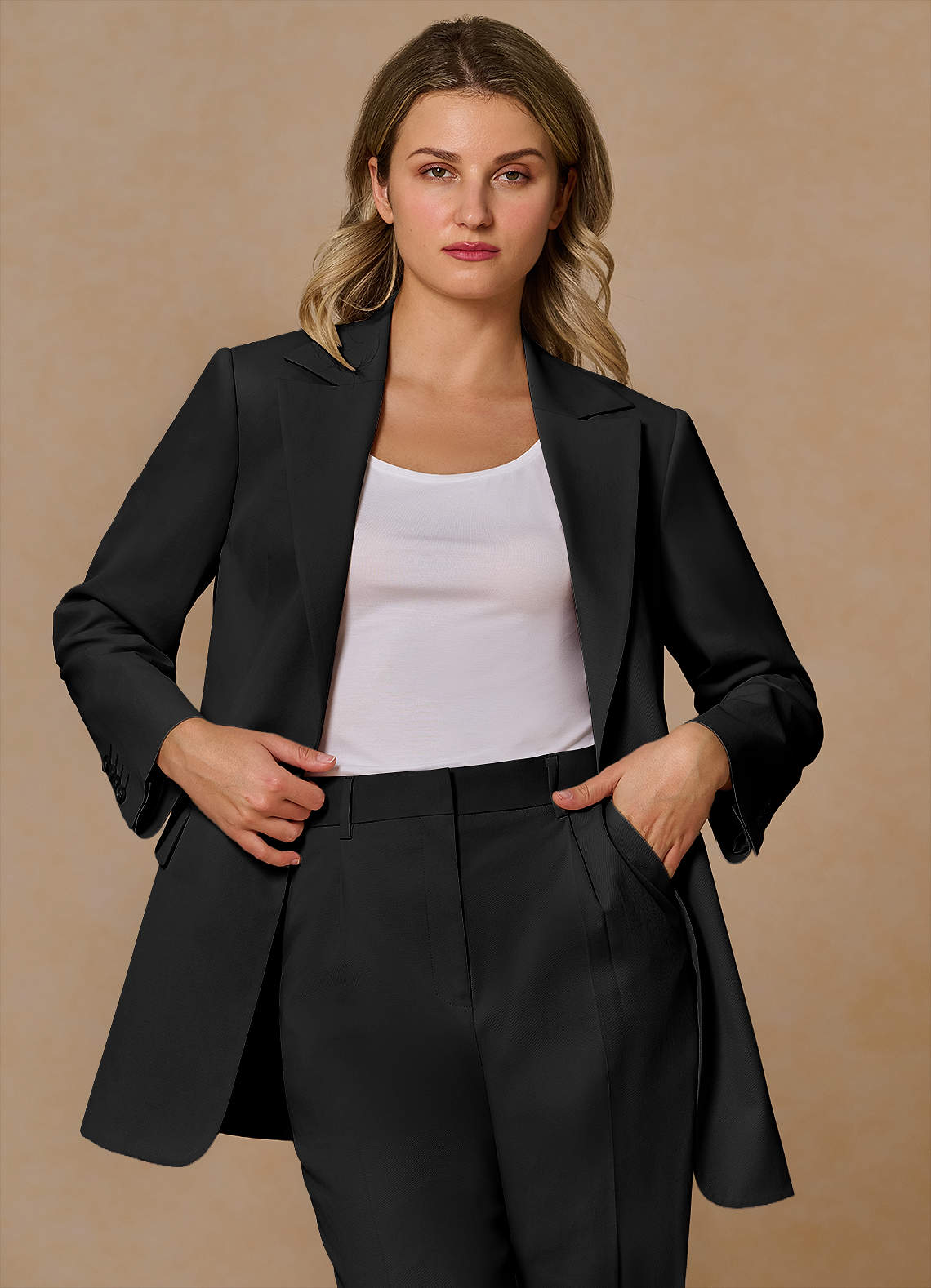 front Margaret Black Cotton Linen Blend Blazer