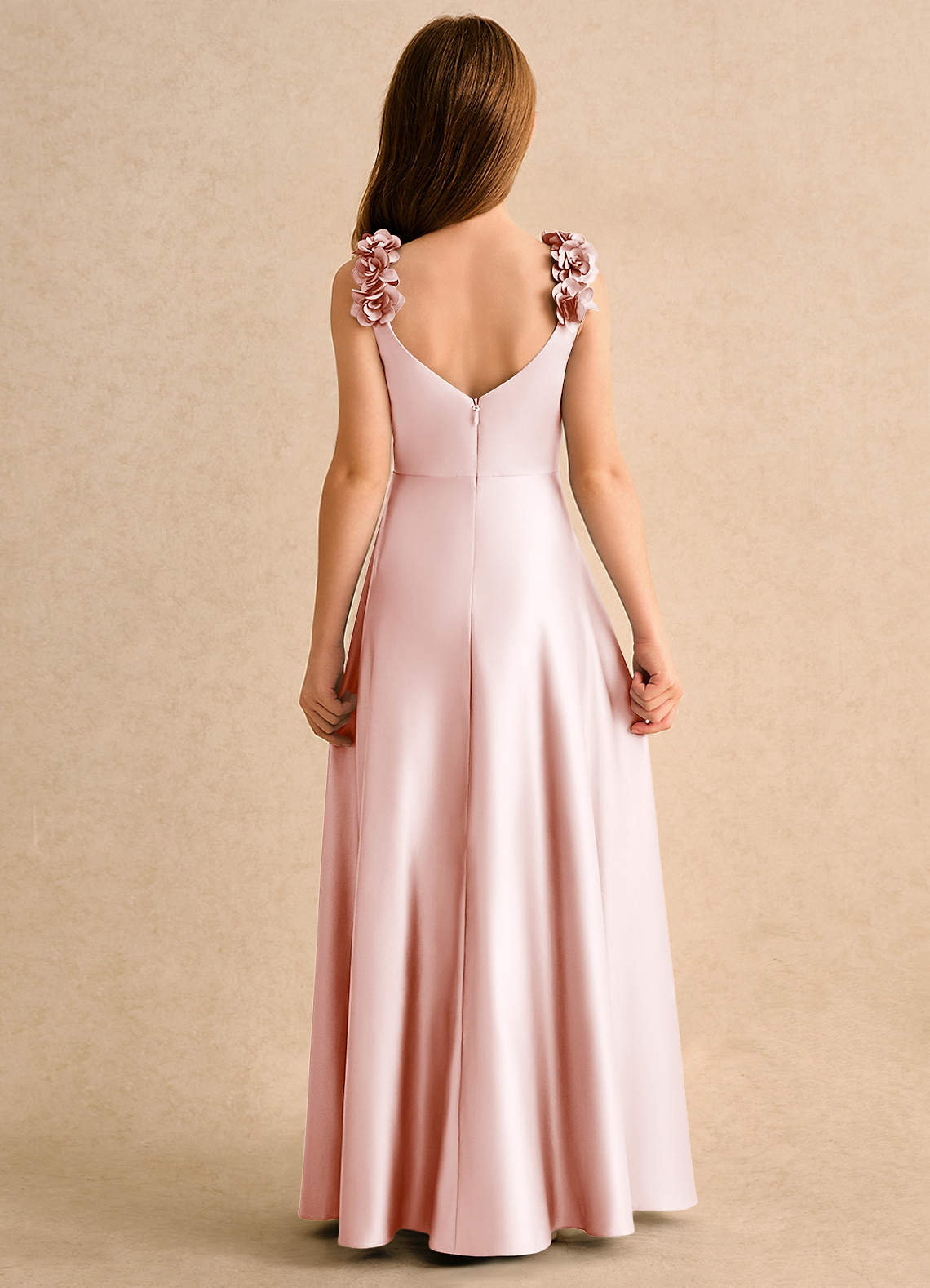 Azazie Rosita Junior Formal Flower Girl Dresses Blushing Pink A-Line Pleated Matte Satin Dress image3