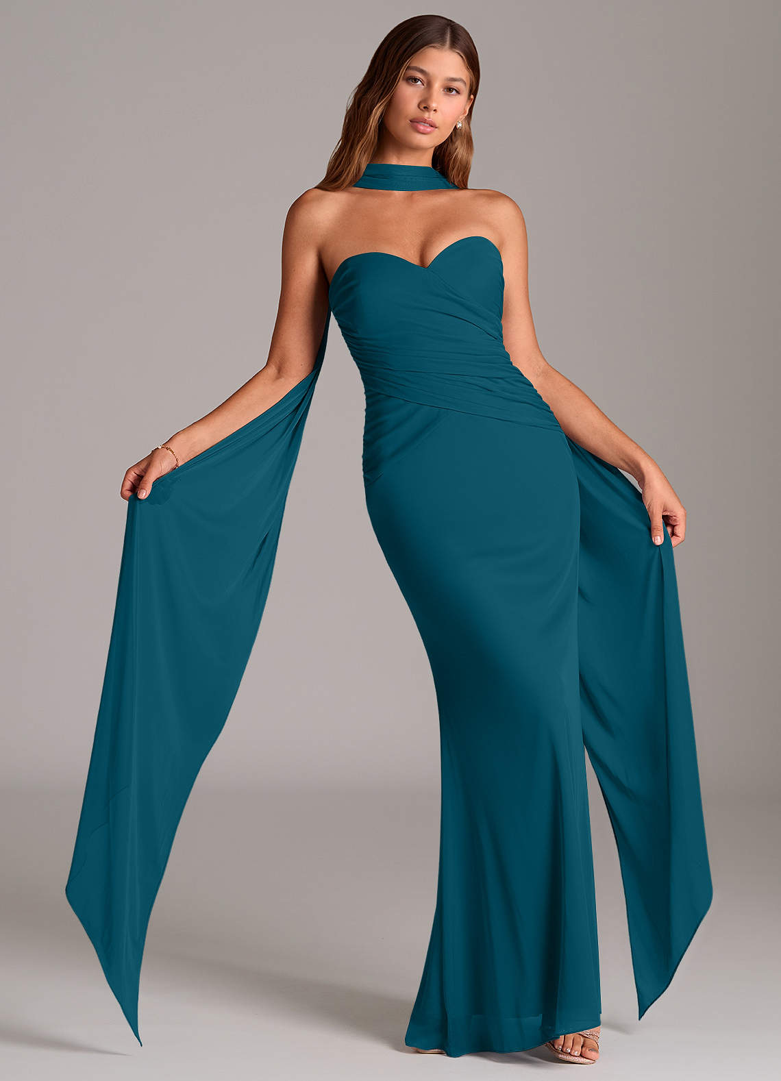 Azazie Katelyn Bridesmaid Dresses Ink Blue Sheath Strapless Mesh Convertible Dress image1