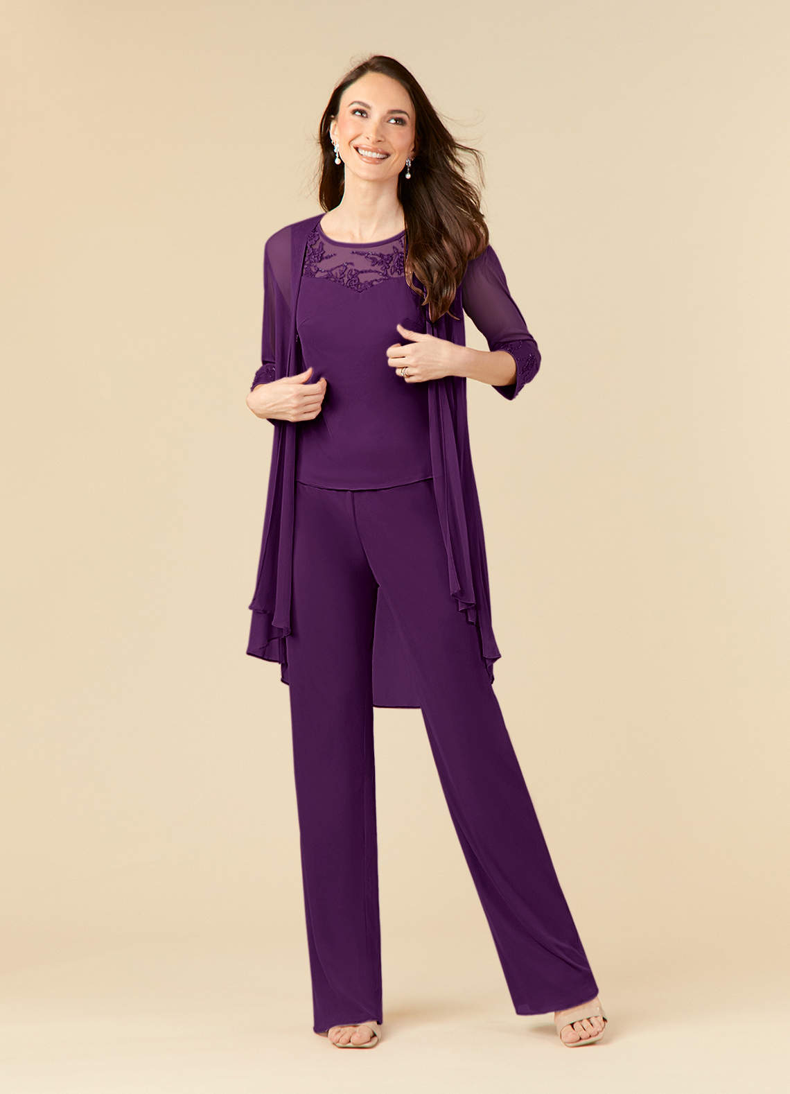 Azazie Frances Mother of the Bride Dresses Grape Jumpsuit/Pantsuit Scoop Mesh Dress image1