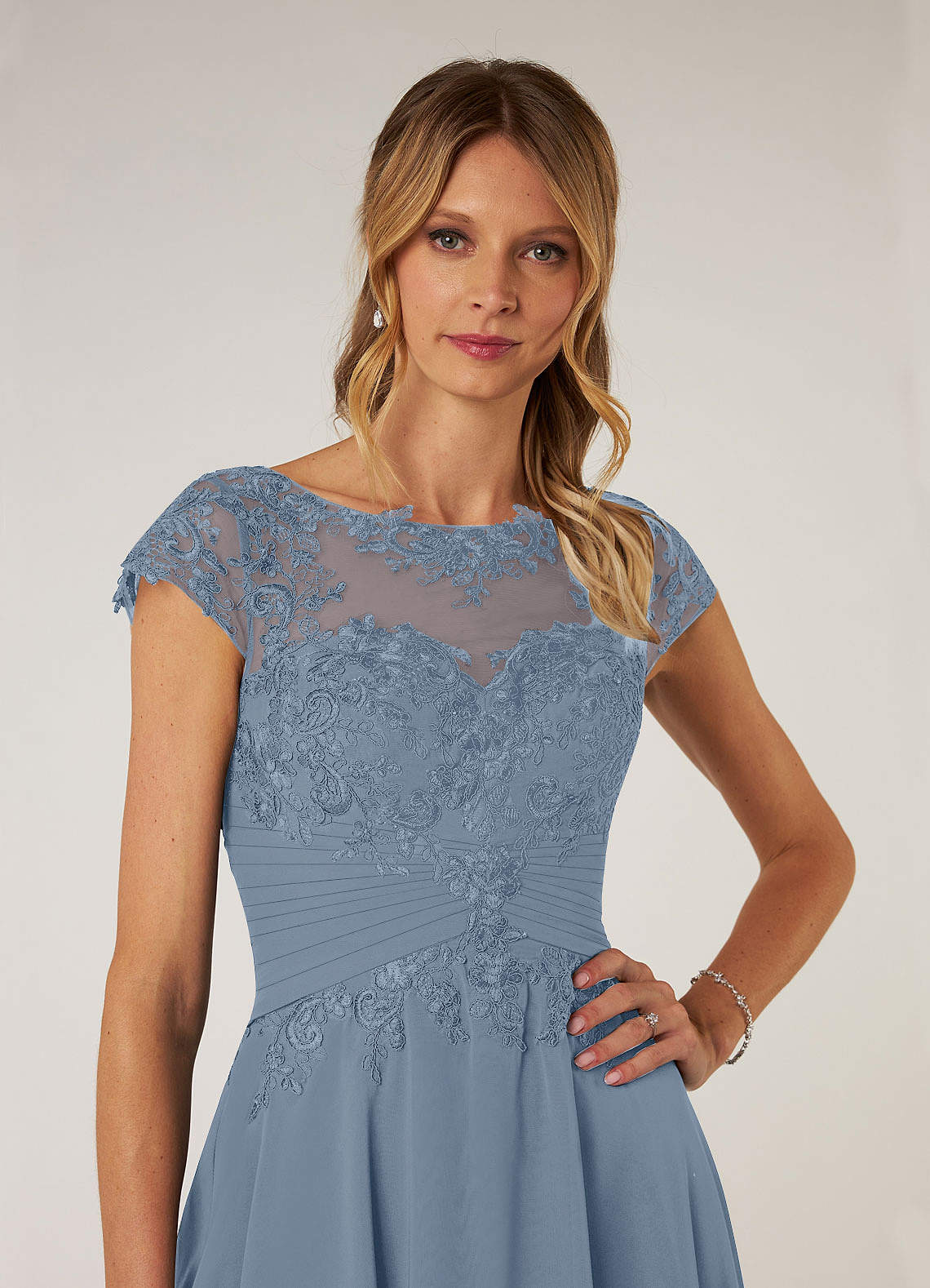 Azazie Shonda Mother of the Bride Dresses Dusty Blue Lace Chiffon Dress image5