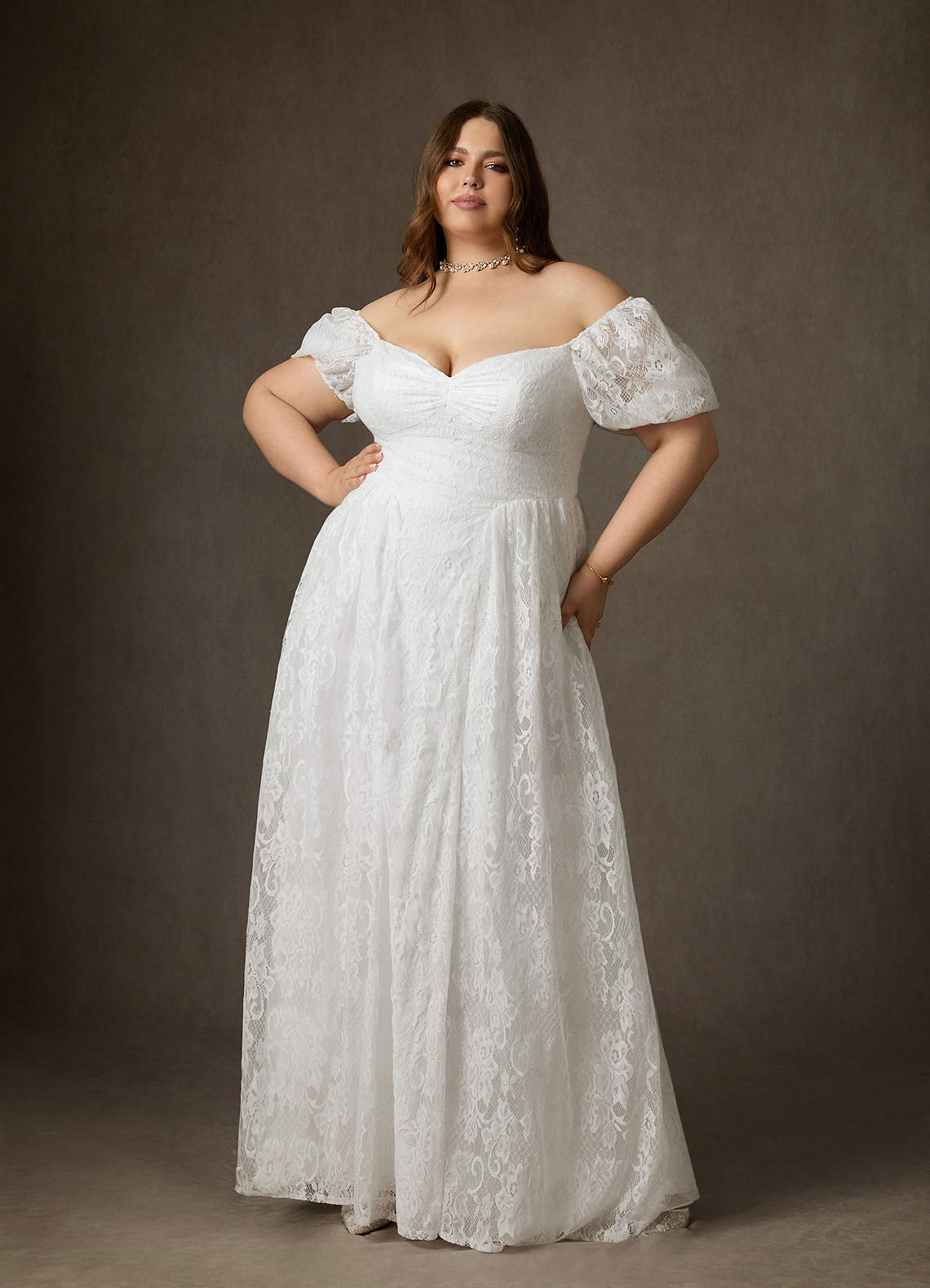 Azazie Britt Wedding Dresses Diamond White A-Line Sweetheart Neckline Lace Dress image1