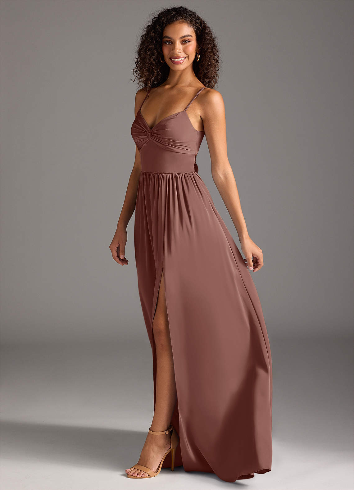 Azazie Zeya Vestidos de madrinha de casamento Vestir Café Expresso de Cetim elástico de Linha A com Plissado image6