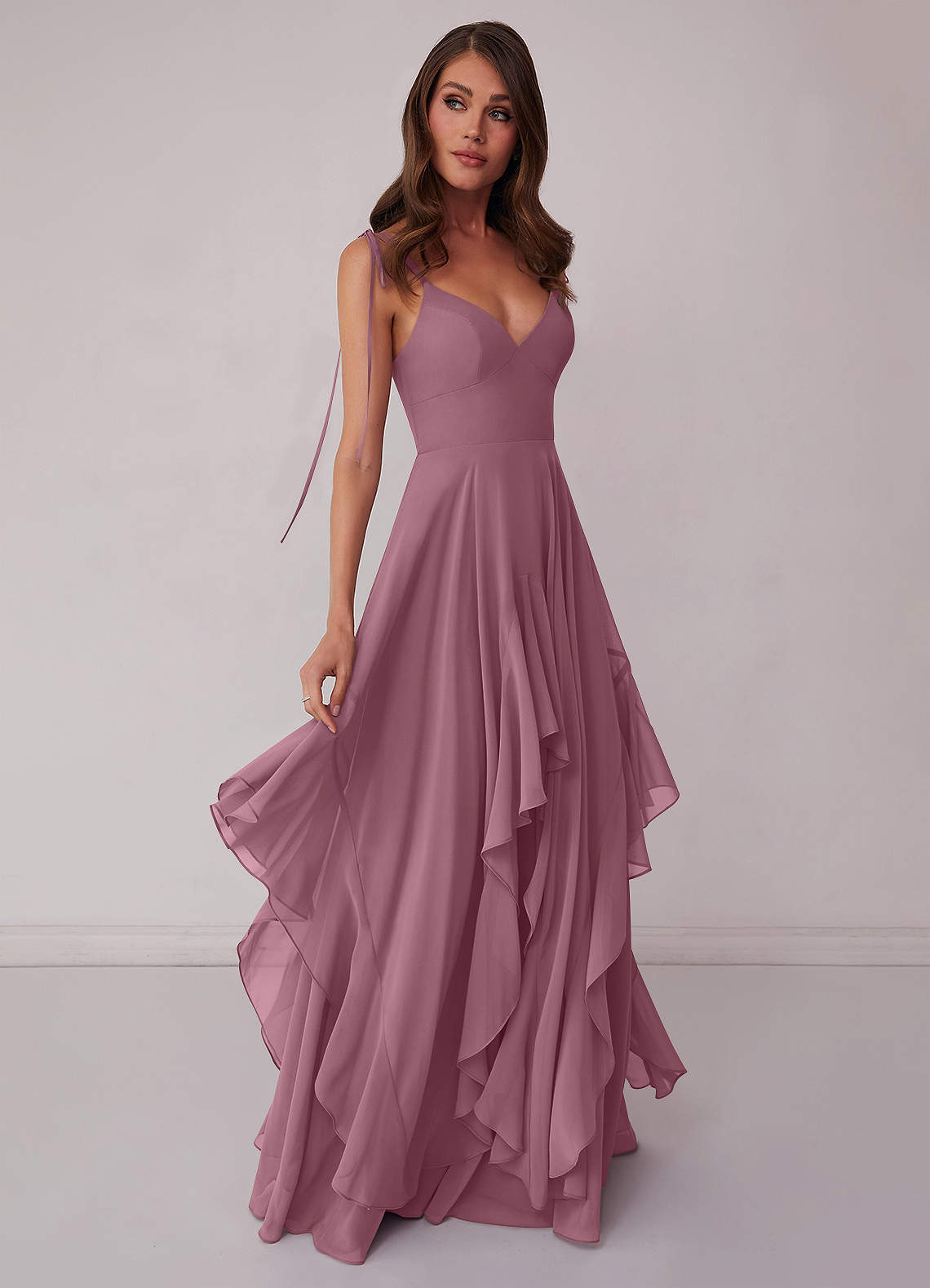 Barbie ♥ Azazie Brautjungfernkleider A-Linie Schleifen Chiffon Kleid Vintage Mauve image1