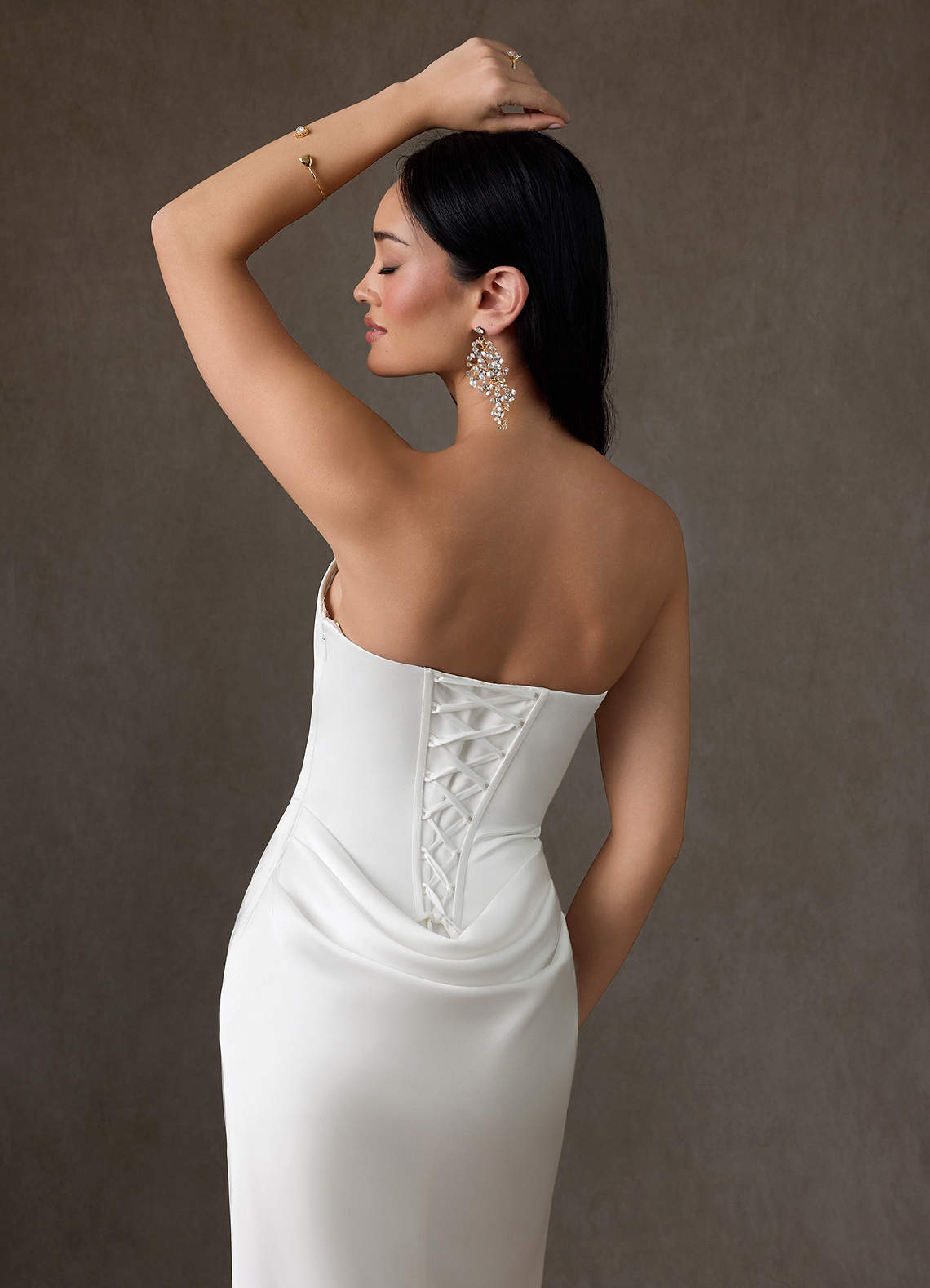 Azazie Samantha Wedding Dresses Diamond White Sheath Strapless Stretch Satin Dress image8