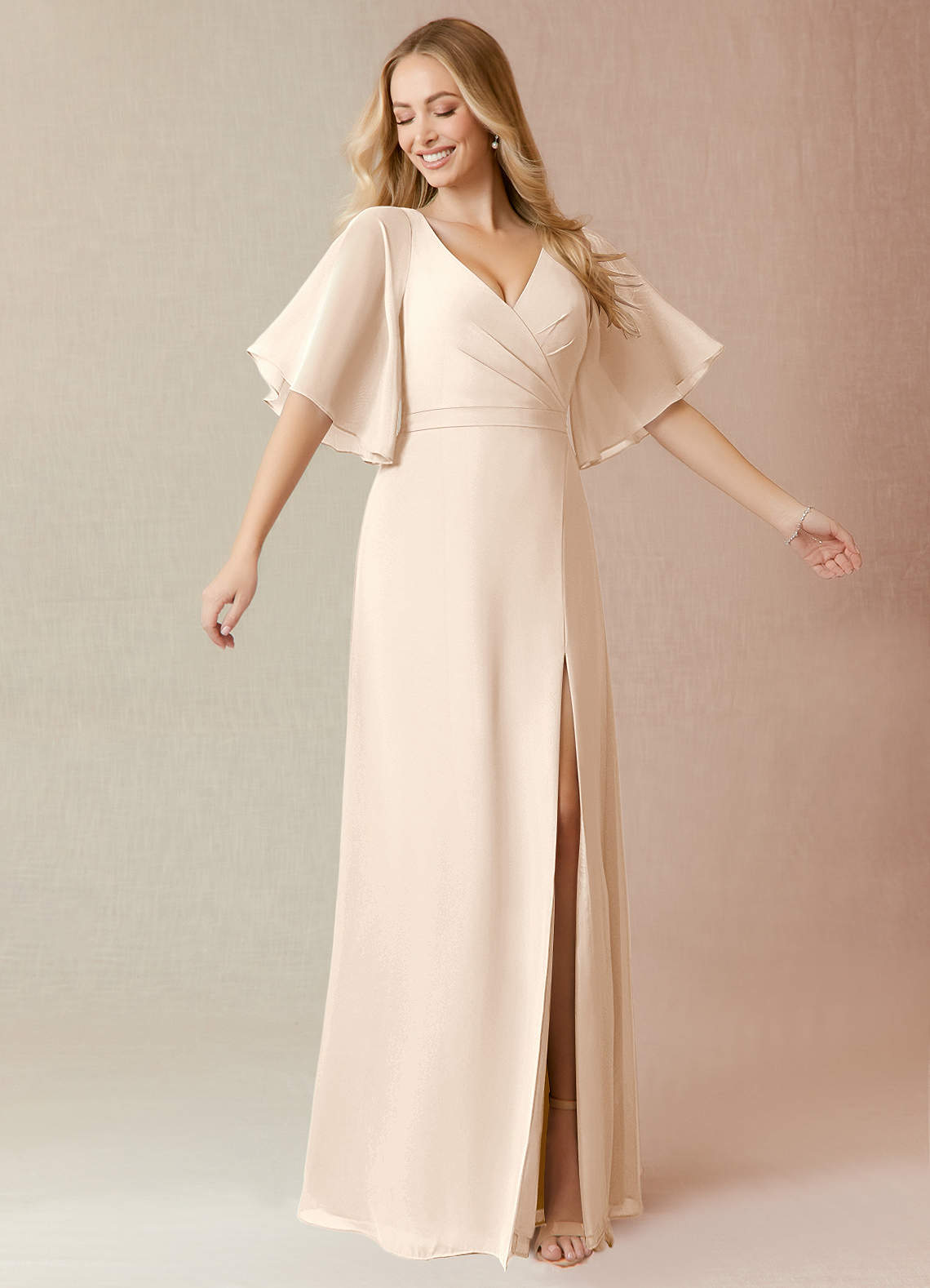 Azazie Cierra Bridesmaid Dresses White Alabaster A-Line V-Neck Chiffon Dress image1