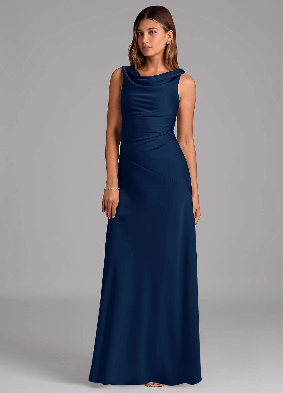 chinese dress ladies Hunter Green Satin V-Neck Bridesmaid Dress A-Line Floor-Length