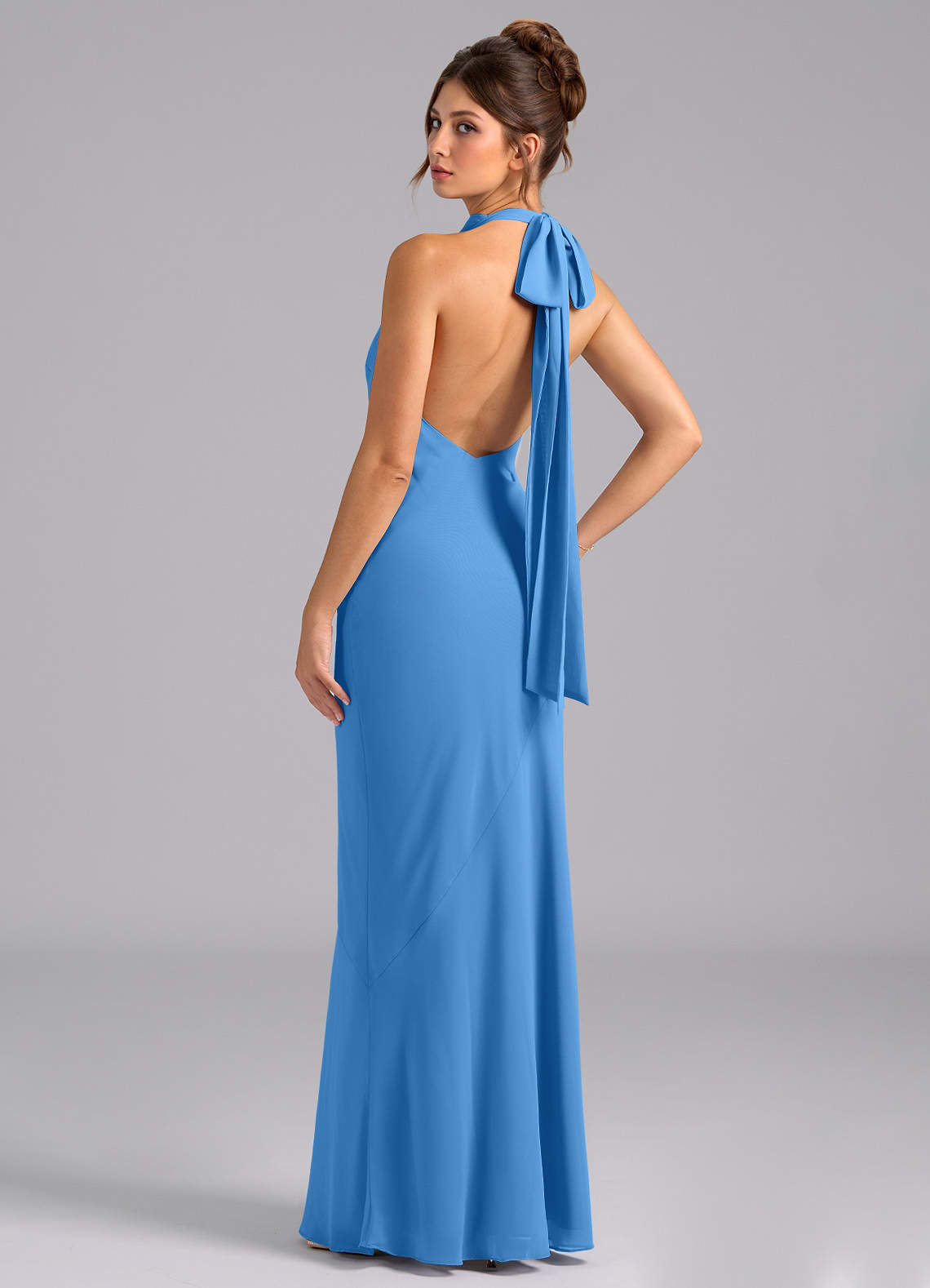 Azazie Velli Bridesmaid Dresses Blue Jay Mermaid High Neck Chiffon Dress image6