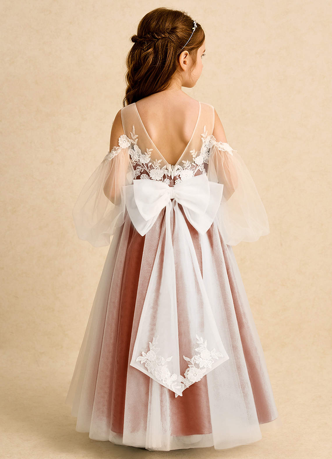 Azazie Zimi Flower Girl Dresses Burnt Orange Ball-Gown Sweetheart Neckline Tulle Dress image1