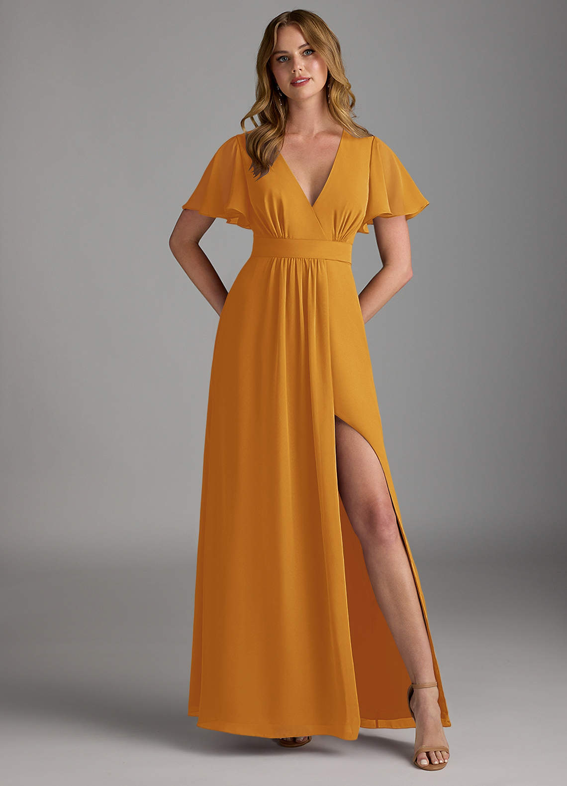 Azazie Zaniah Bridesmaid Dresses Butterscotch A-Line Chiffon Dress image1