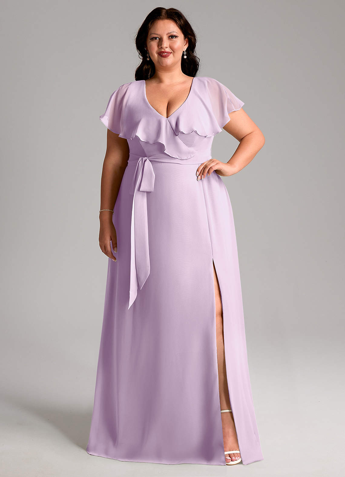 Azazie Lainey Abiti da Damigella Abito A-Line in Chiffon Con Tasche Lilla Glassato image1