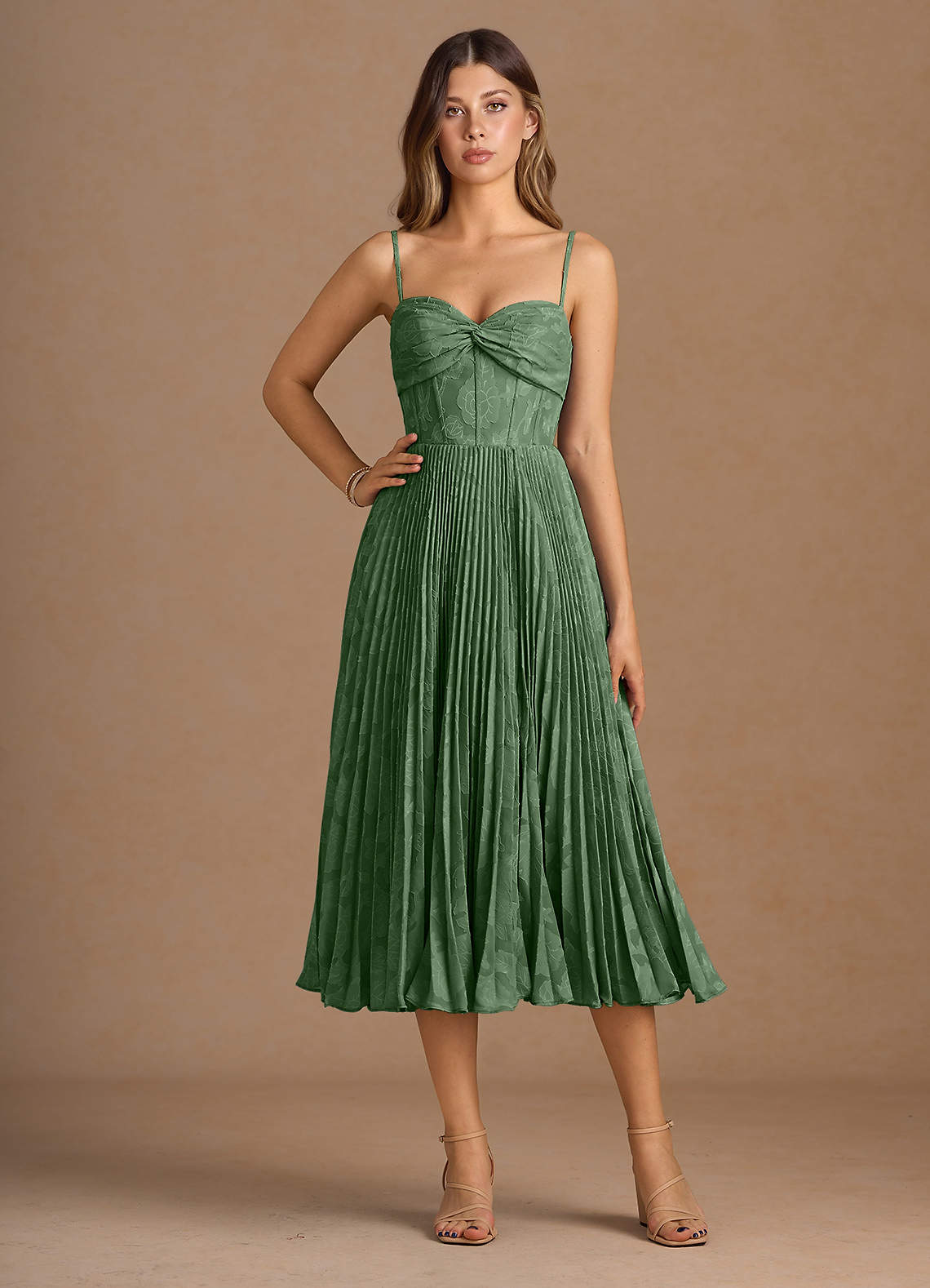 Annie Eucalyptus Pleated Midi Dress | Azazie