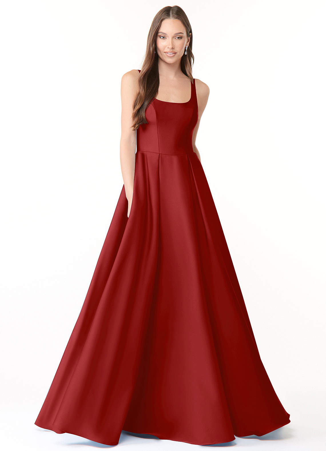Azazie Neve Bridesmaid Dresses Pomegranate Ball-Gown with Pockets Stretch Satin Dress image1
