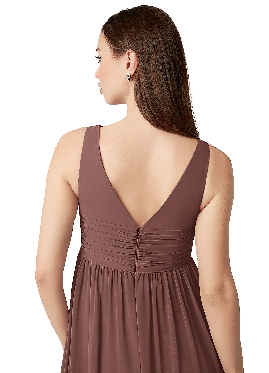 Azazie Yetta Brudepigekjoler til gravide A-Line V-hals samlet Chiffon Gulv-længde Kjole image2