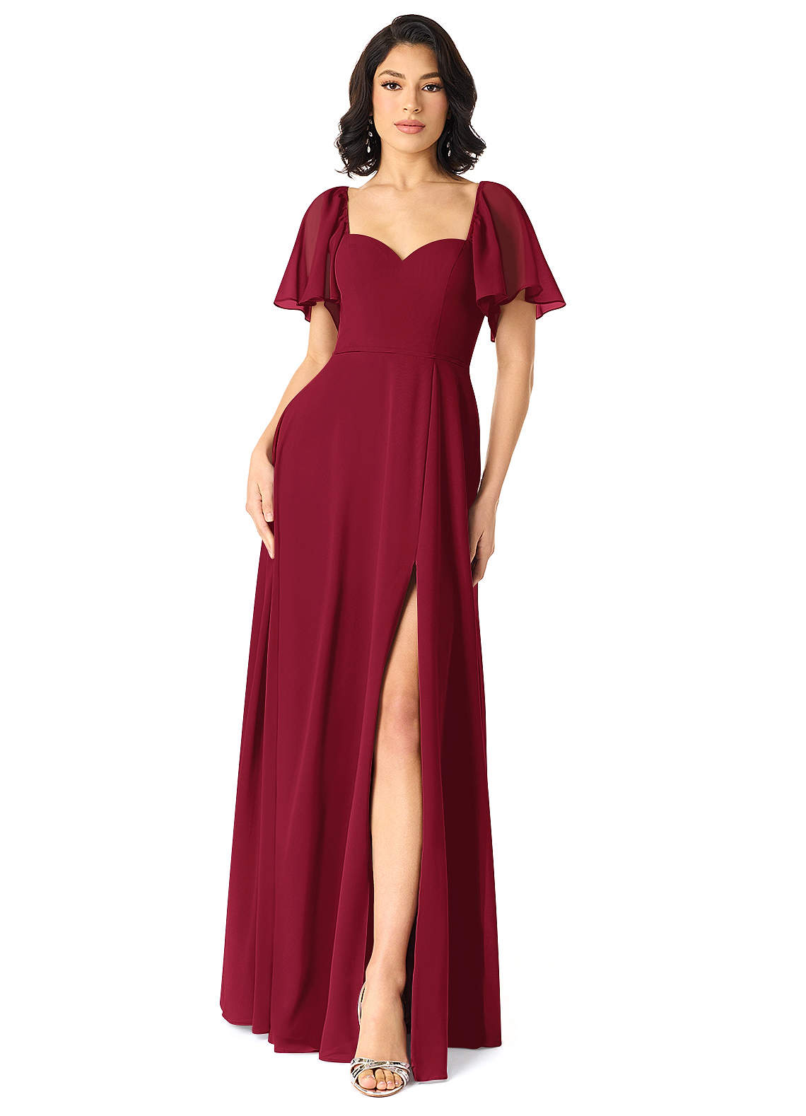 Azazie Chloe Bridesmaid Dresses Burgundy A-Line Sweetheart Neckline Chiffon Dress image1