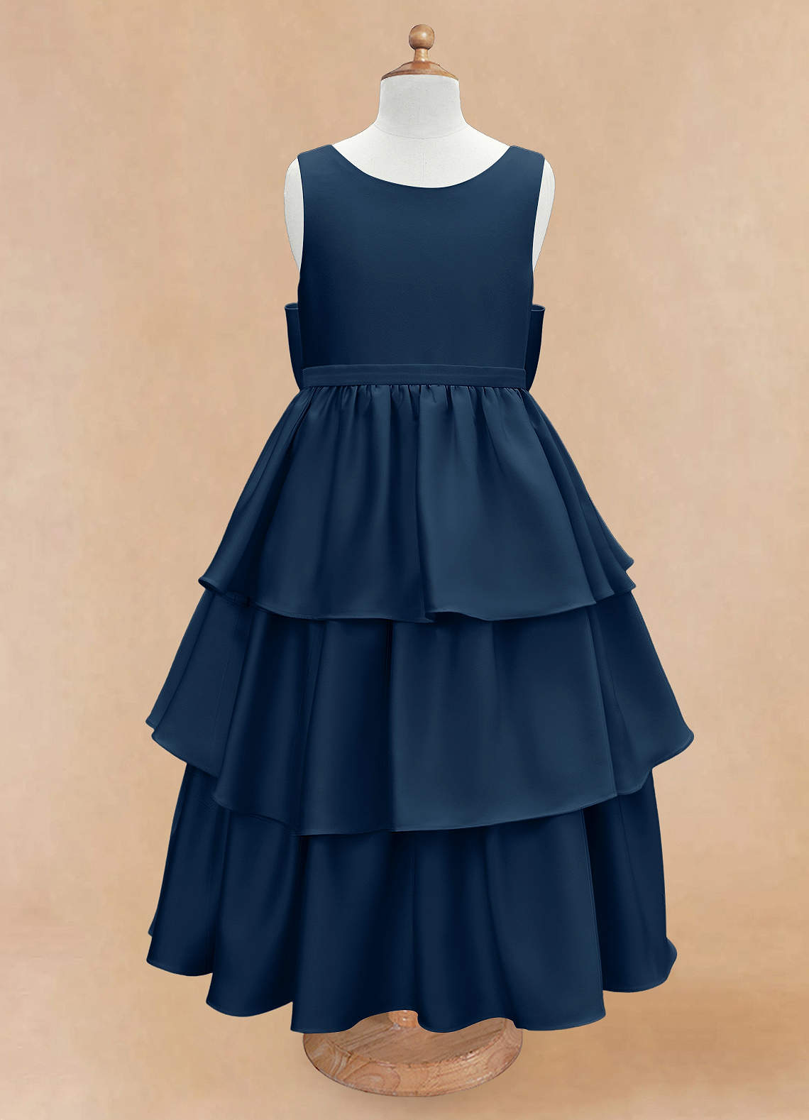 Azazie Margie Flower Girl Dresses Dark Navy A-Line Bow Stretch Satin Dress image3