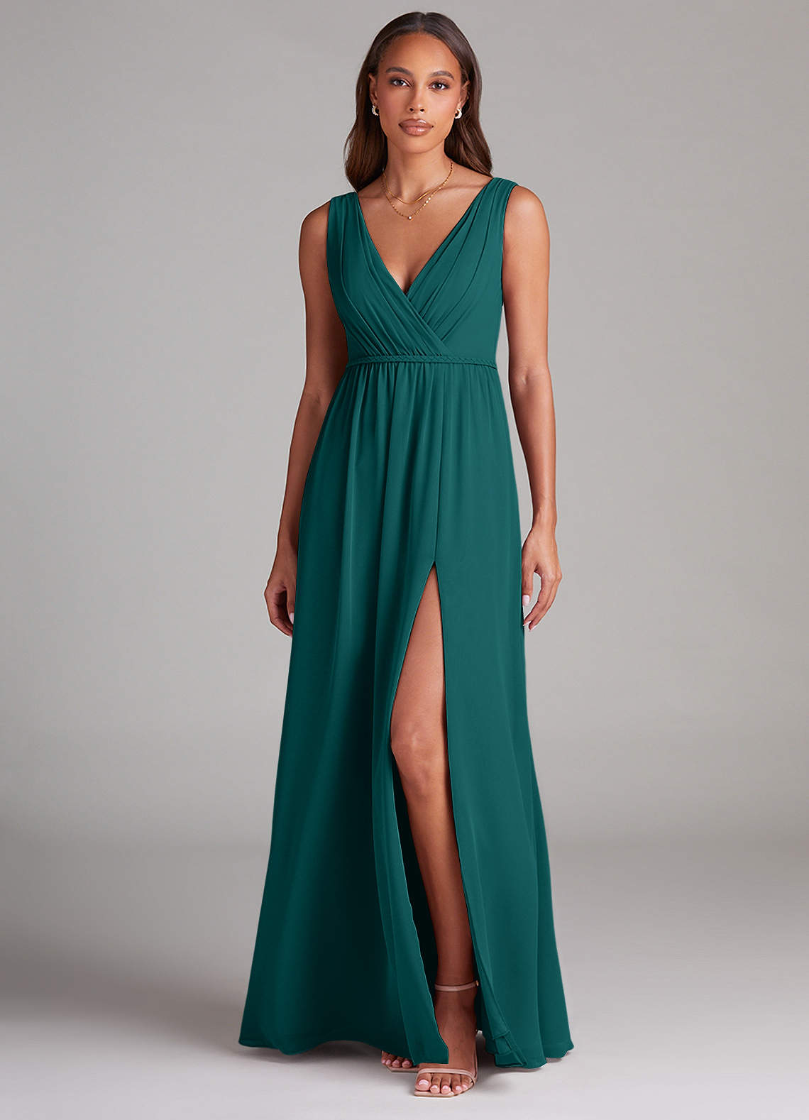Azazie Tanicia Bridesmaid Dresses Peacock A-Line Pleated Chiffon Dress image1