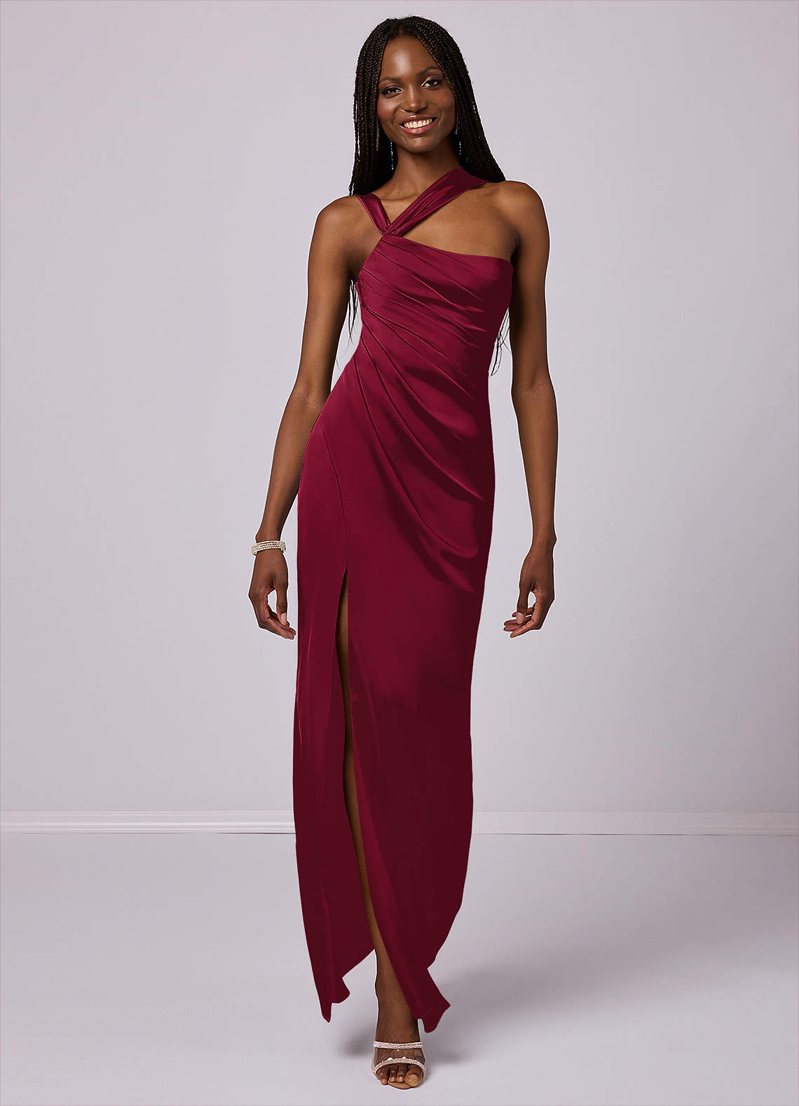 Barbie ♥ Azazie Jurken voor bruidsmeisjes Jurk van Stretch Satijn met Zeemeermin One-Shoulder Bourgondië image1