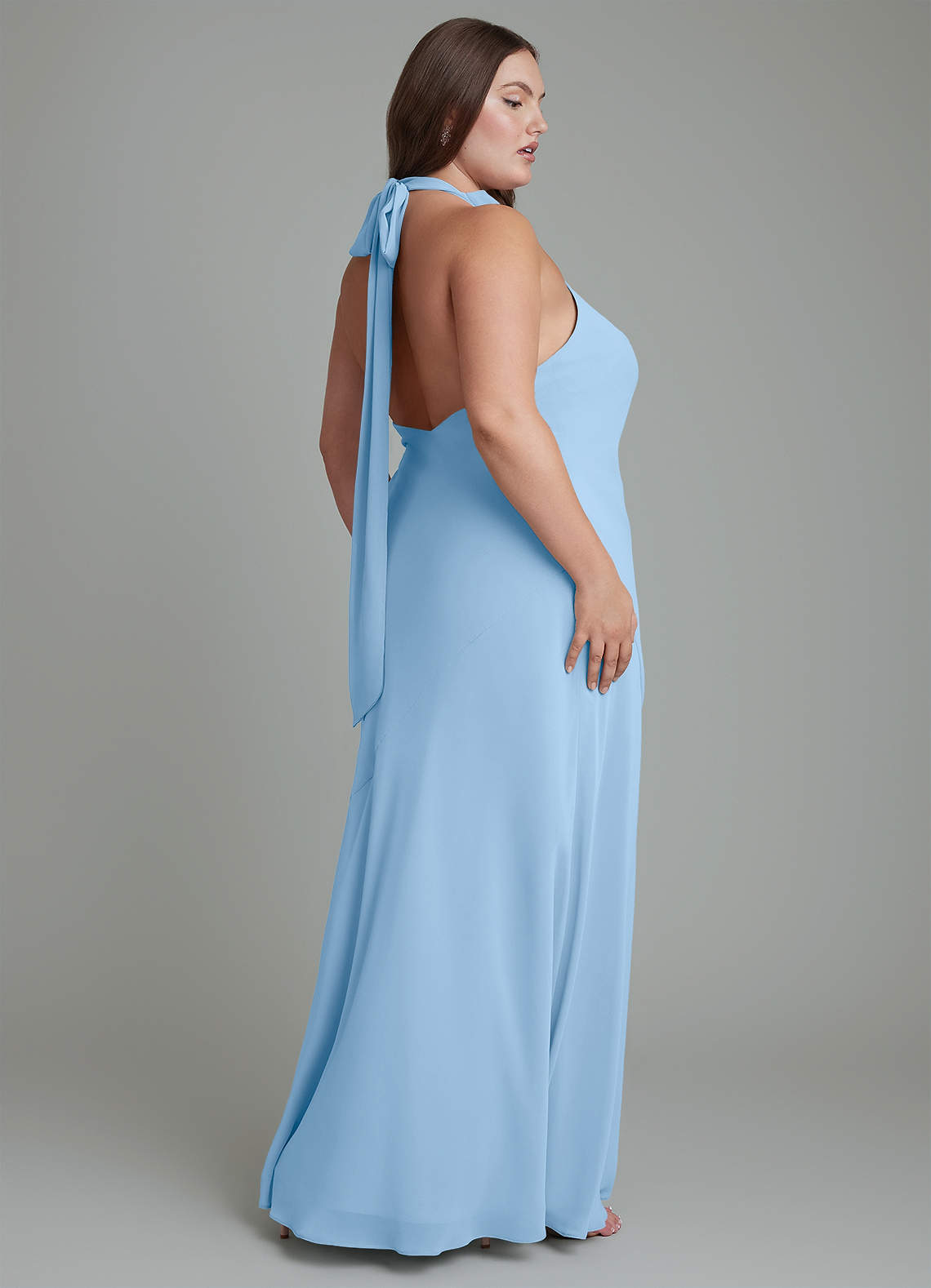 Azazie Velli Bridesmaid Dresses Powder Blue Mermaid High Neck Chiffon Dress image12