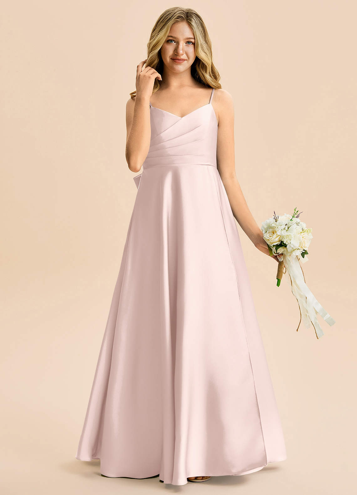 Azazie Rumi Junior Klä av A-Line i Stretch Satin Plisserad image3