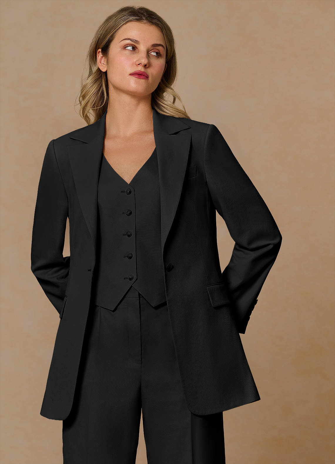front Margaret Black Cotton Linen Blend Blazer