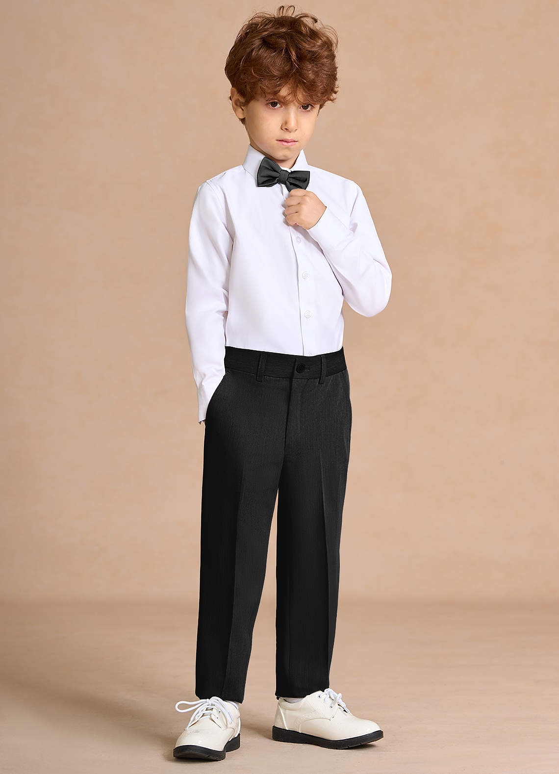 front Oliver Black Boys 5-Piece Suit With Bow Tie