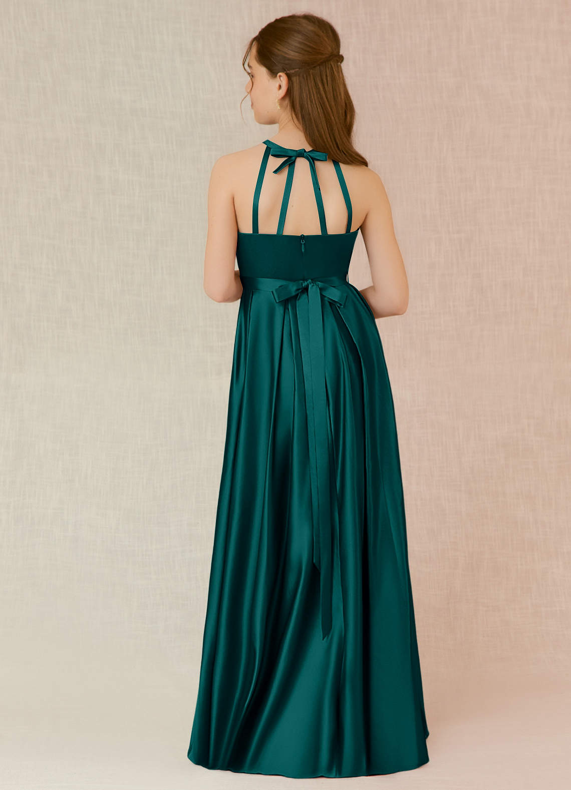 Azazie Arianthe Junior Vestido de Pavo Real de Satén Elástico de Corte En A con Con bolsillos image1