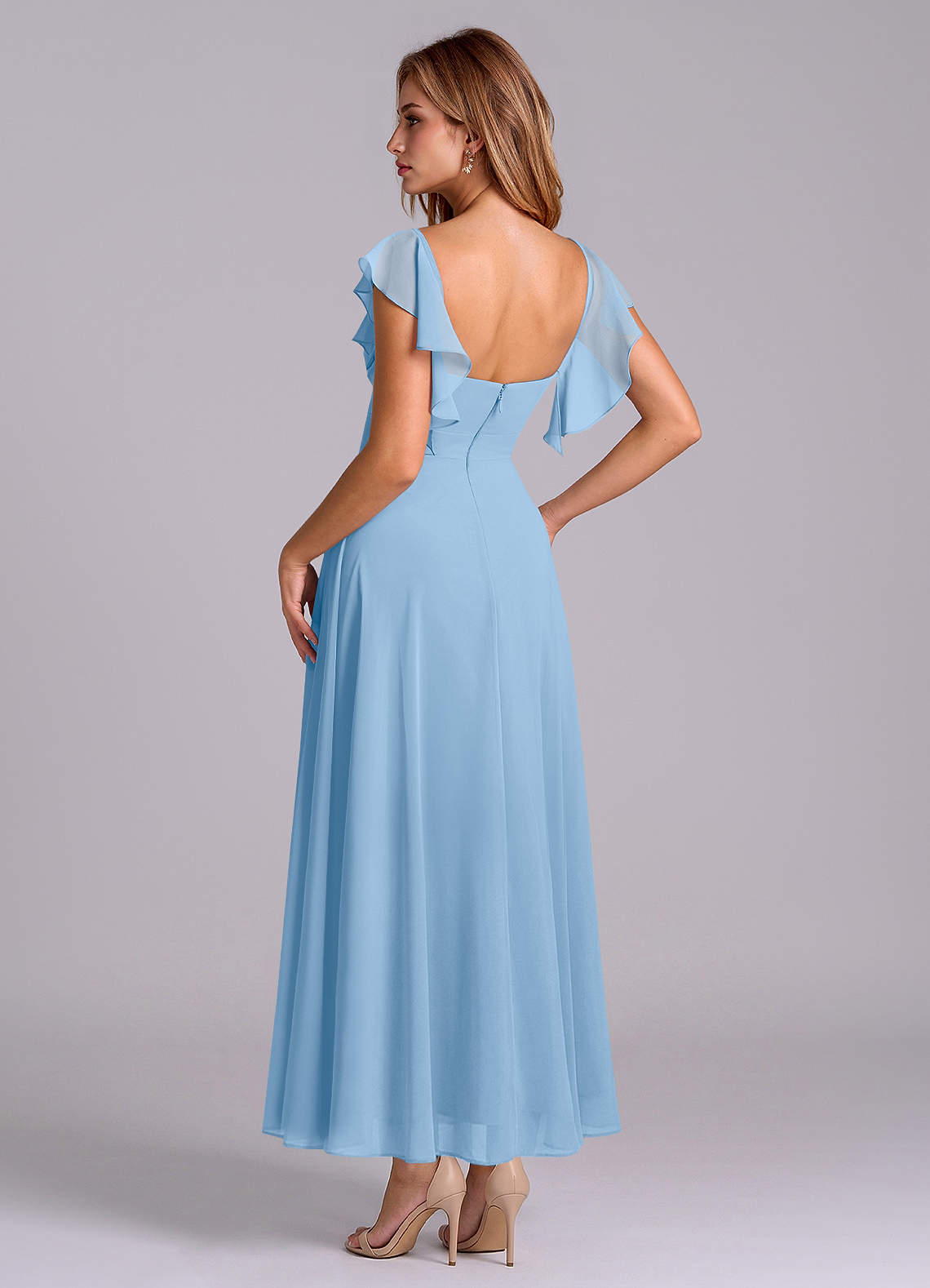 Azazie Leilani Morsiusneito Mekot A-linja Rypytetty Sifonki Nilkan pituus Pukeutua image4