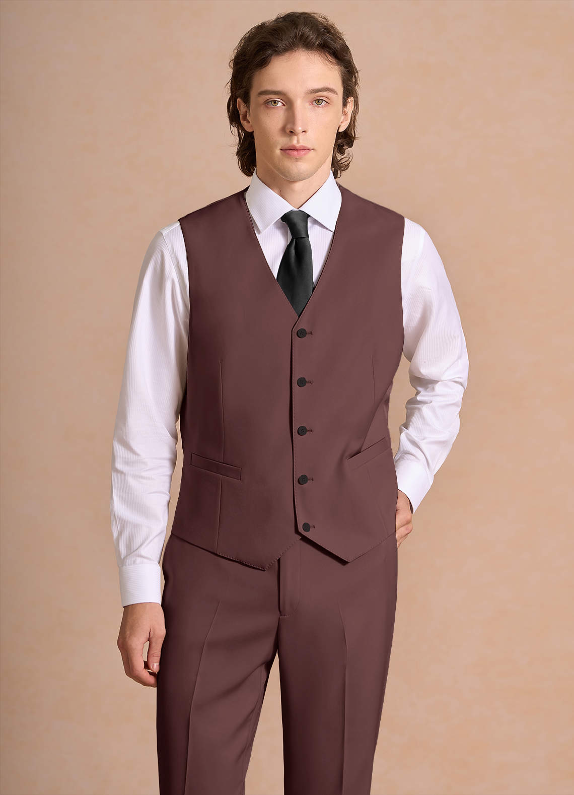 James Espresso Structured Stretch Suit Vest | Slim Short Suit