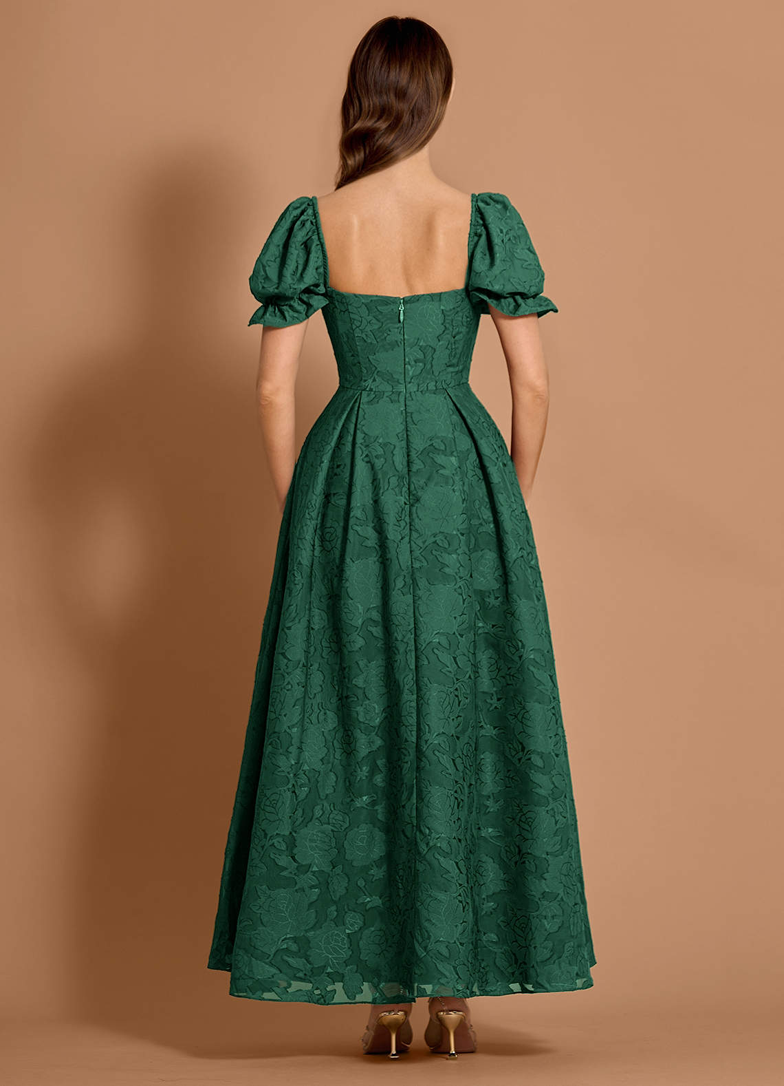 green emerald velvet dress Mac Duggal Women's Ruffle Shoulder V-Neck Gown - Emerald main image 0