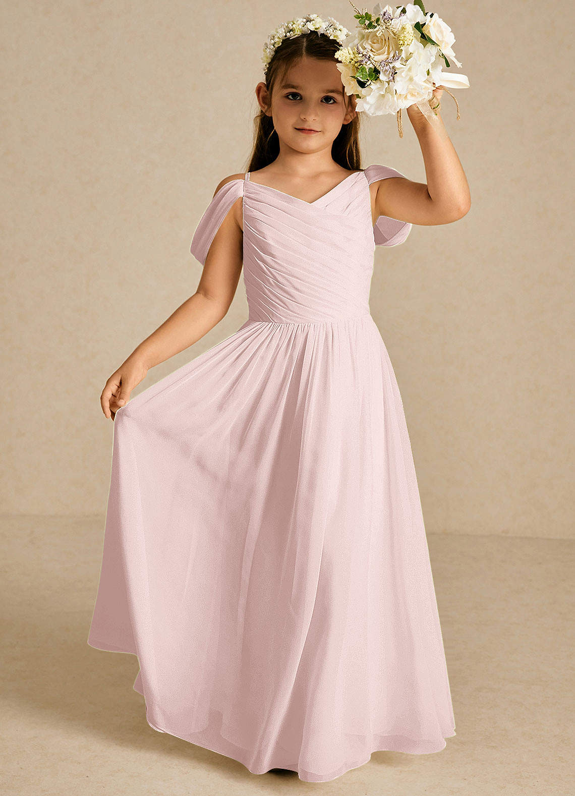chiffon flower girl dress Azazie A-Line V-Neck Tea-Length Chiffon Flower Girl Dresses