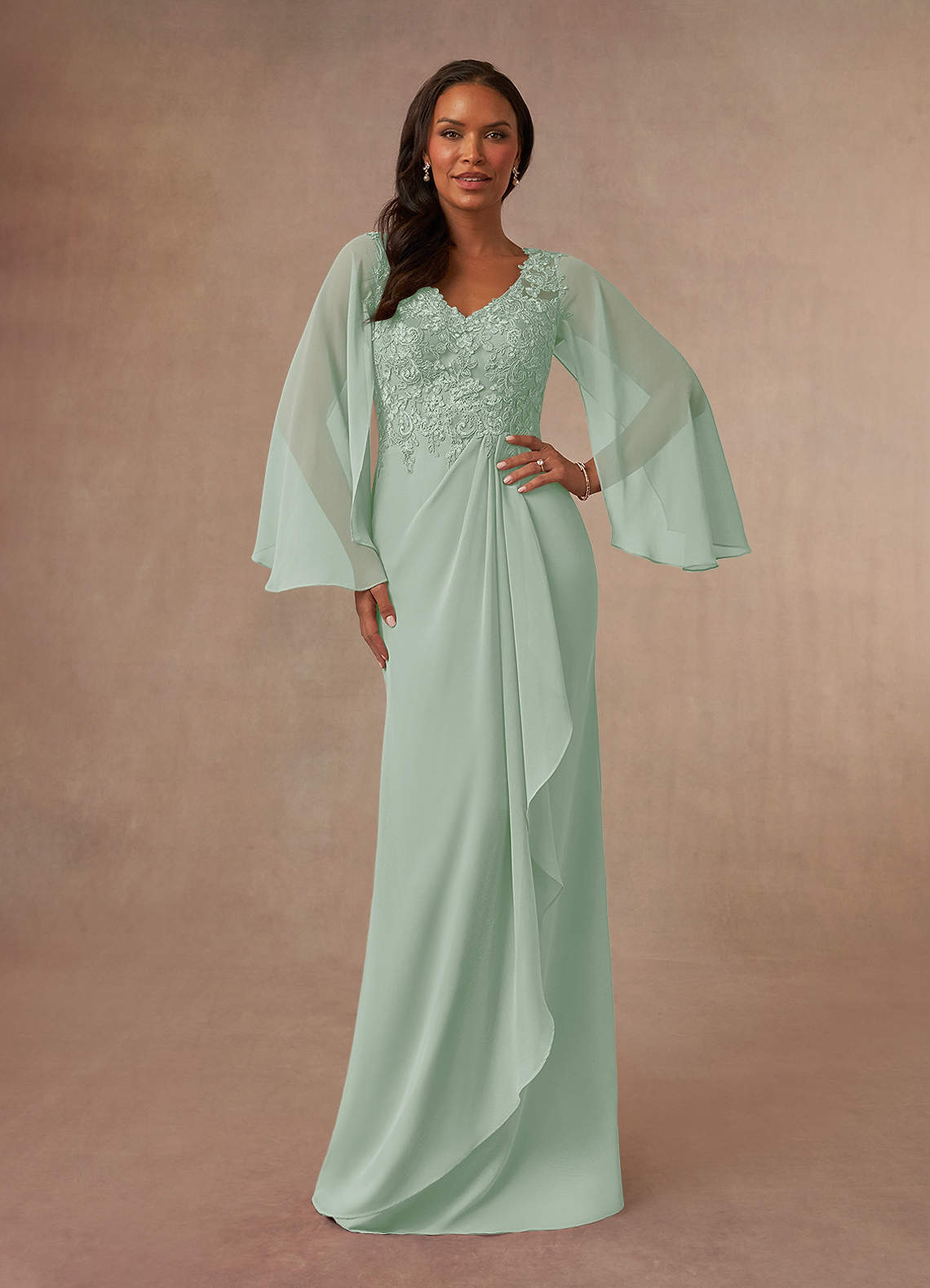 Azazie Perry Vestidos para mãe da noiva Vestir Agave de Chiffon de sereia com Renda image1