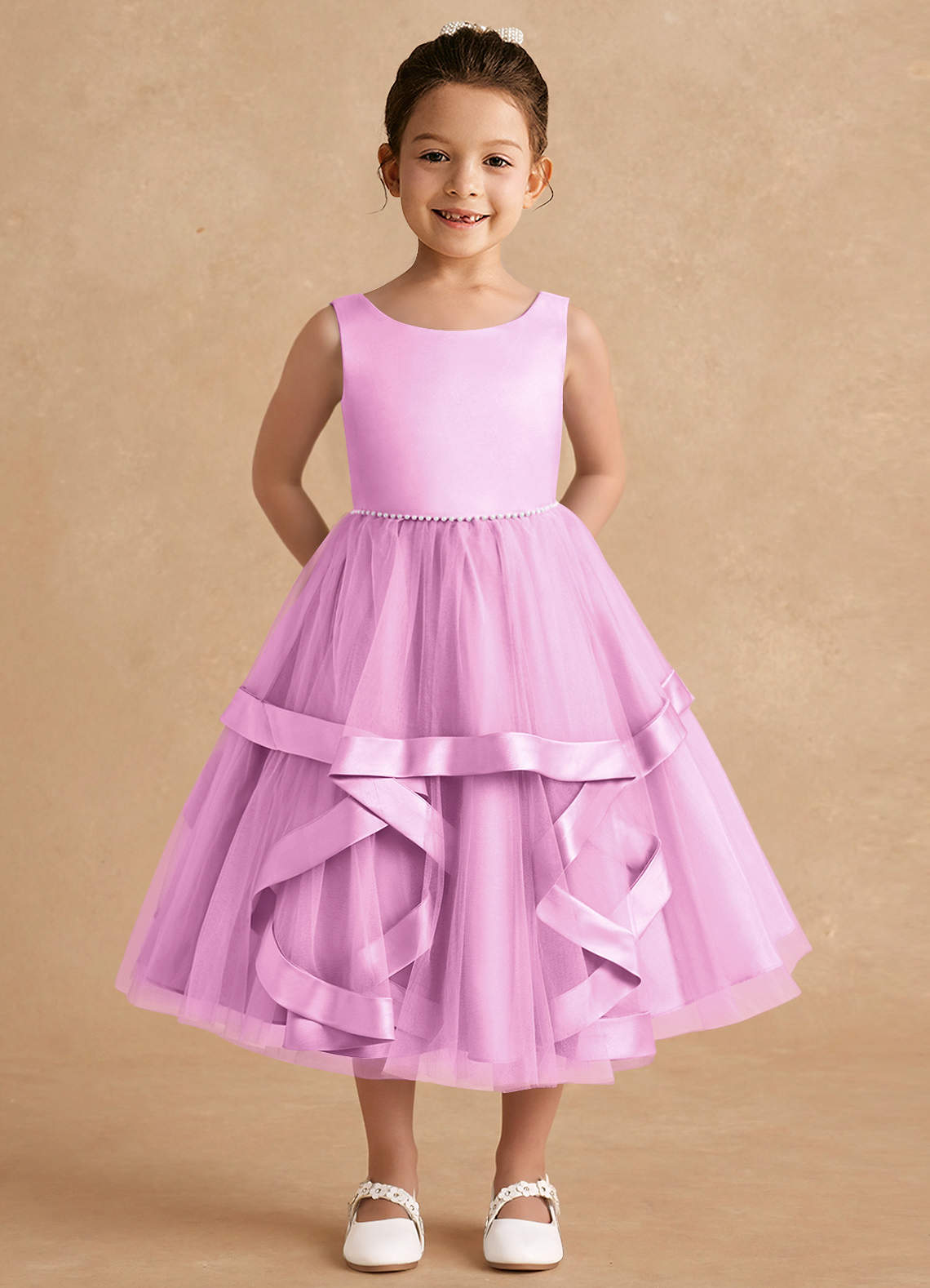 Azazie Posy Flower Girl Dresses Candy Pink A-Line Beaded Tulle Dress image1