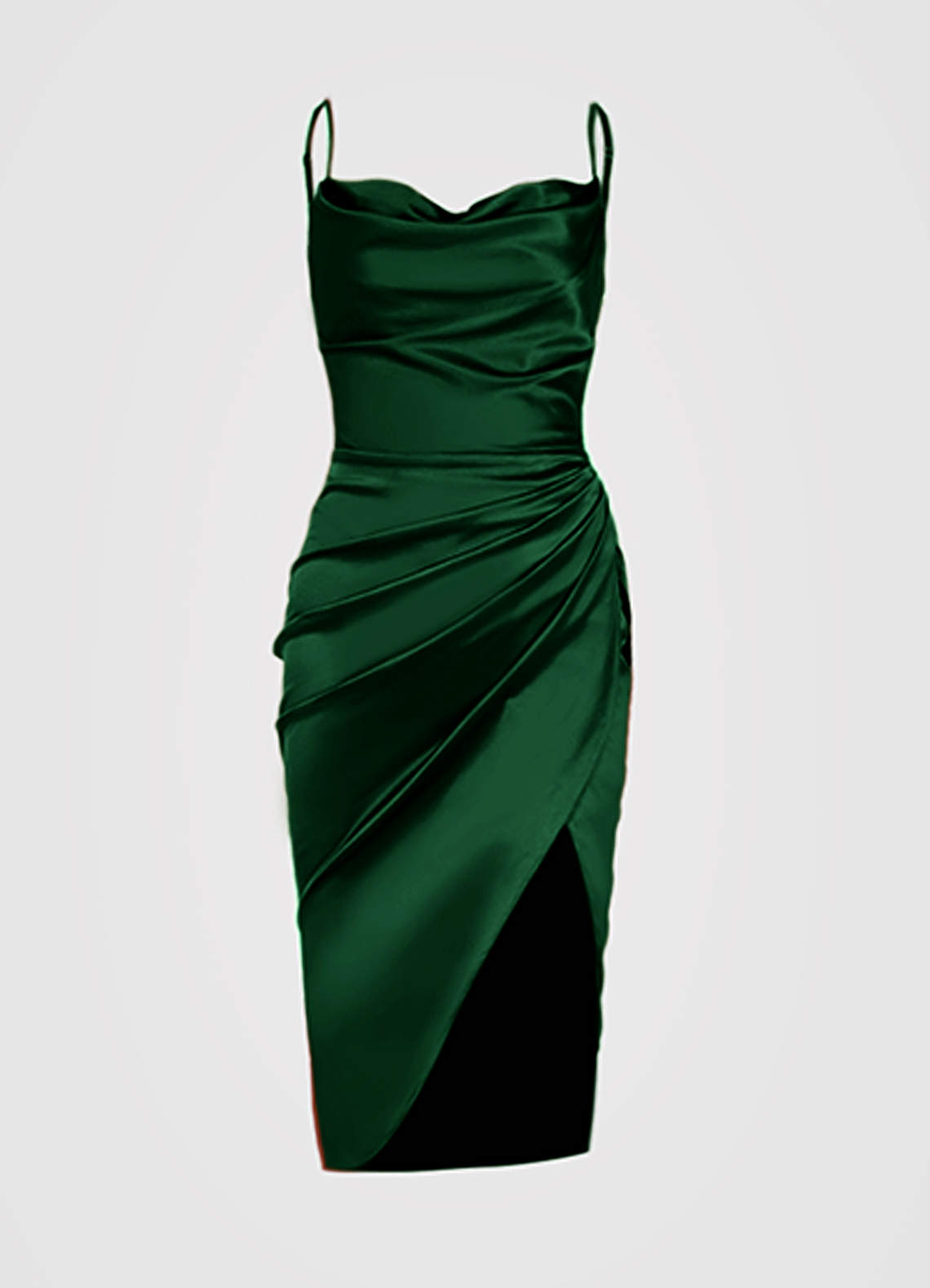 Under The Moonlight Dark Emerald Satin Midi Dress image1